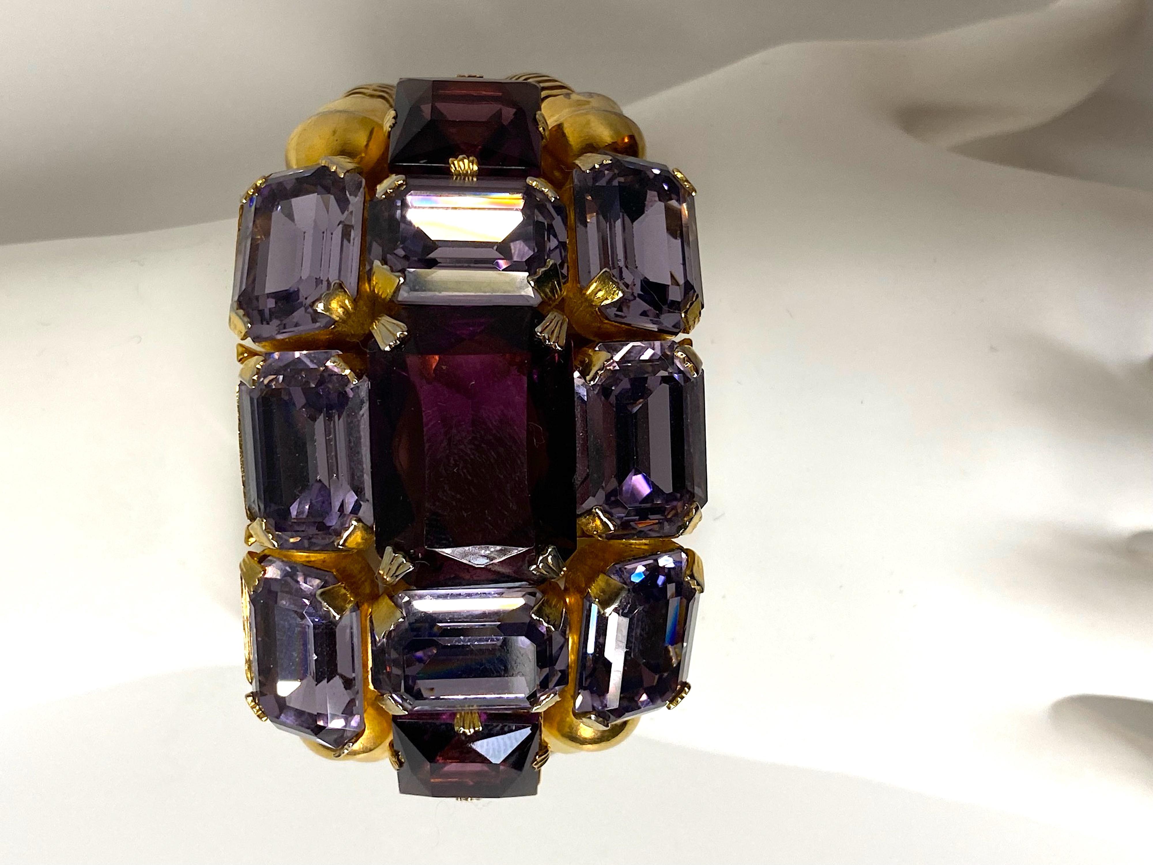 Schreiner (Attr.) Gold, Purple Crystal and Lavender Rhinestone 1950s Bracelet 2