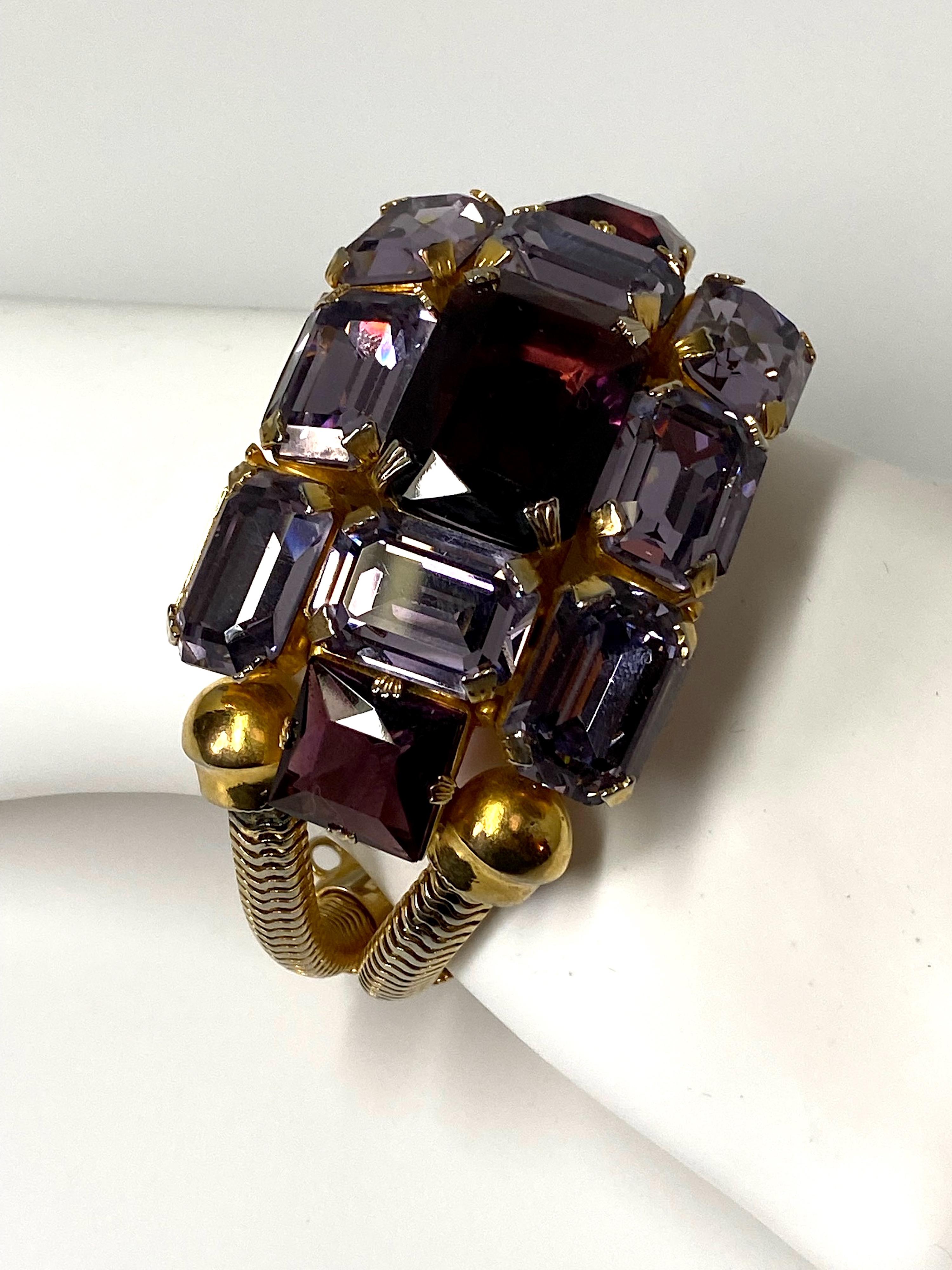 Schreiner (Attr.) Gold, Purple Crystal and Lavender Rhinestone 1950s Bracelet 3