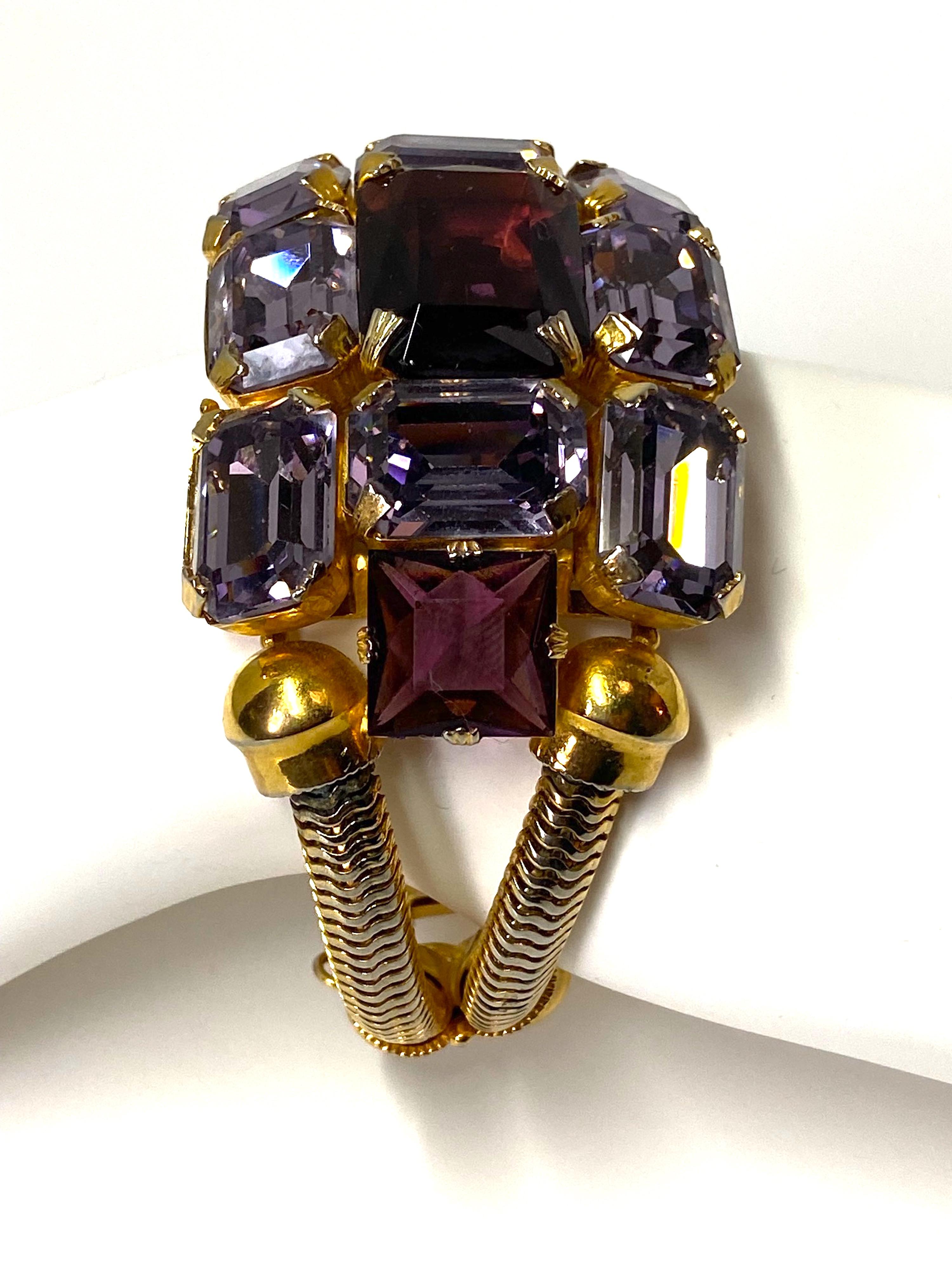 Schreiner (Attr.) Gold, Purple Crystal and Lavender Rhinestone 1950s Bracelet 4