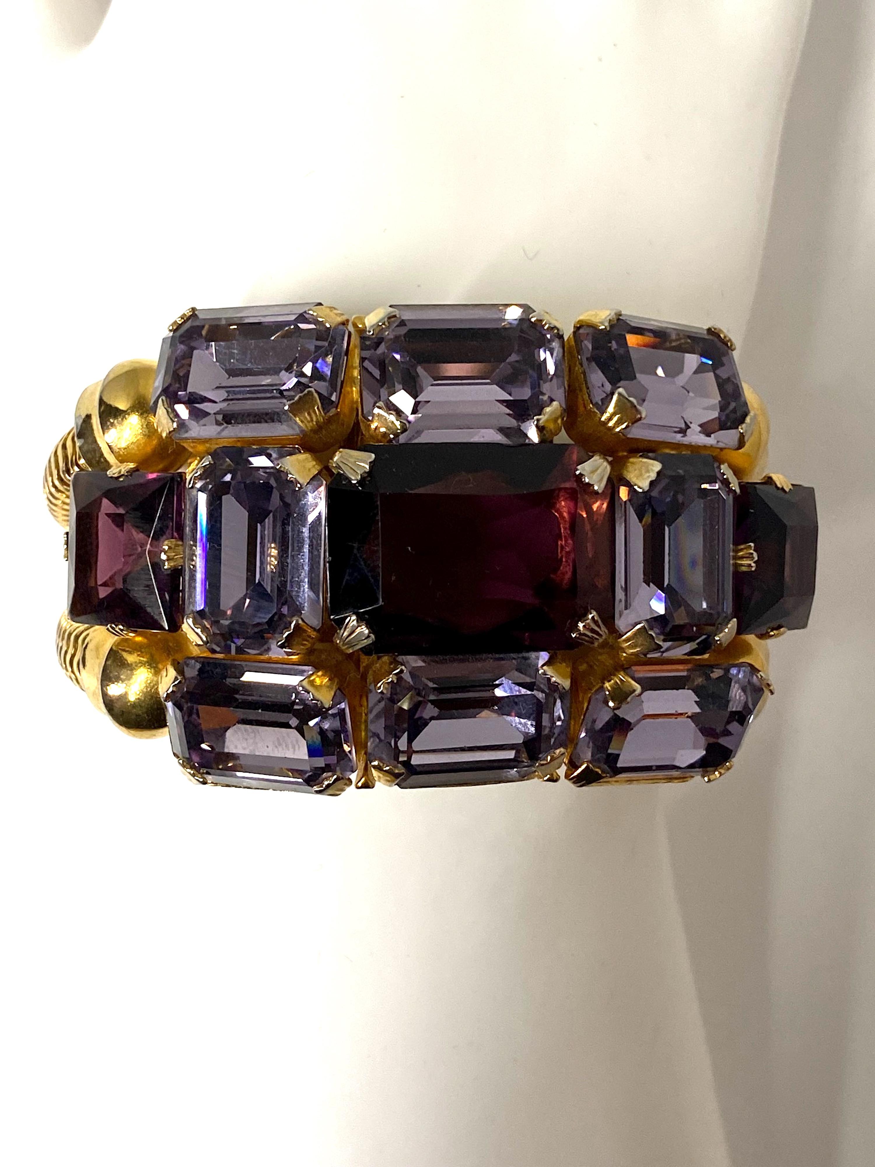 Schreiner (Attr.) Gold, Purple Crystal and Lavender Rhinestone 1950s Bracelet 5