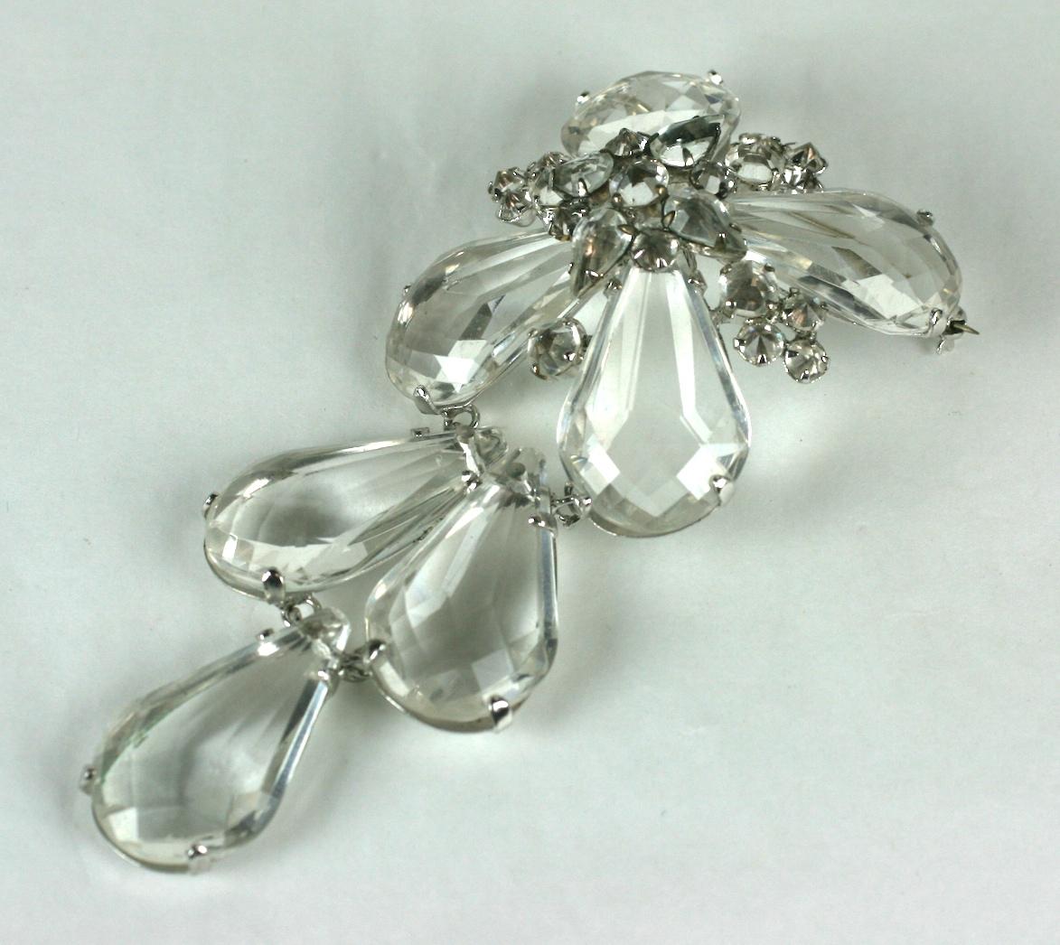 Large Schreiner Crystal Articulated Brooch of faceted lucite with reverse set signature crystals. Articulated to move with wearer. 
1960's USA.  Unsigned. 
4.5