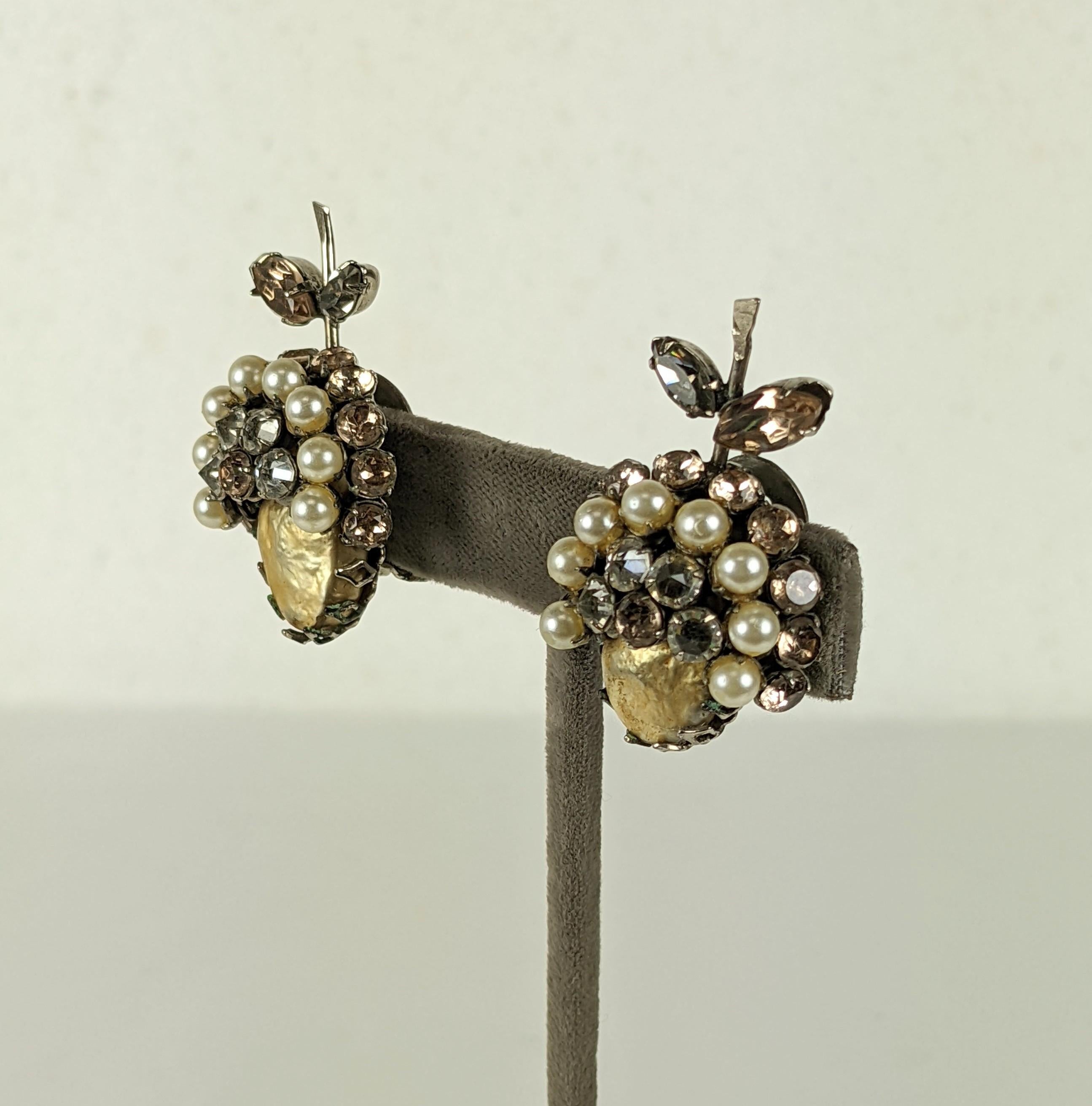 Modern Schreiner Jeweled Acorn Earclips  For Sale