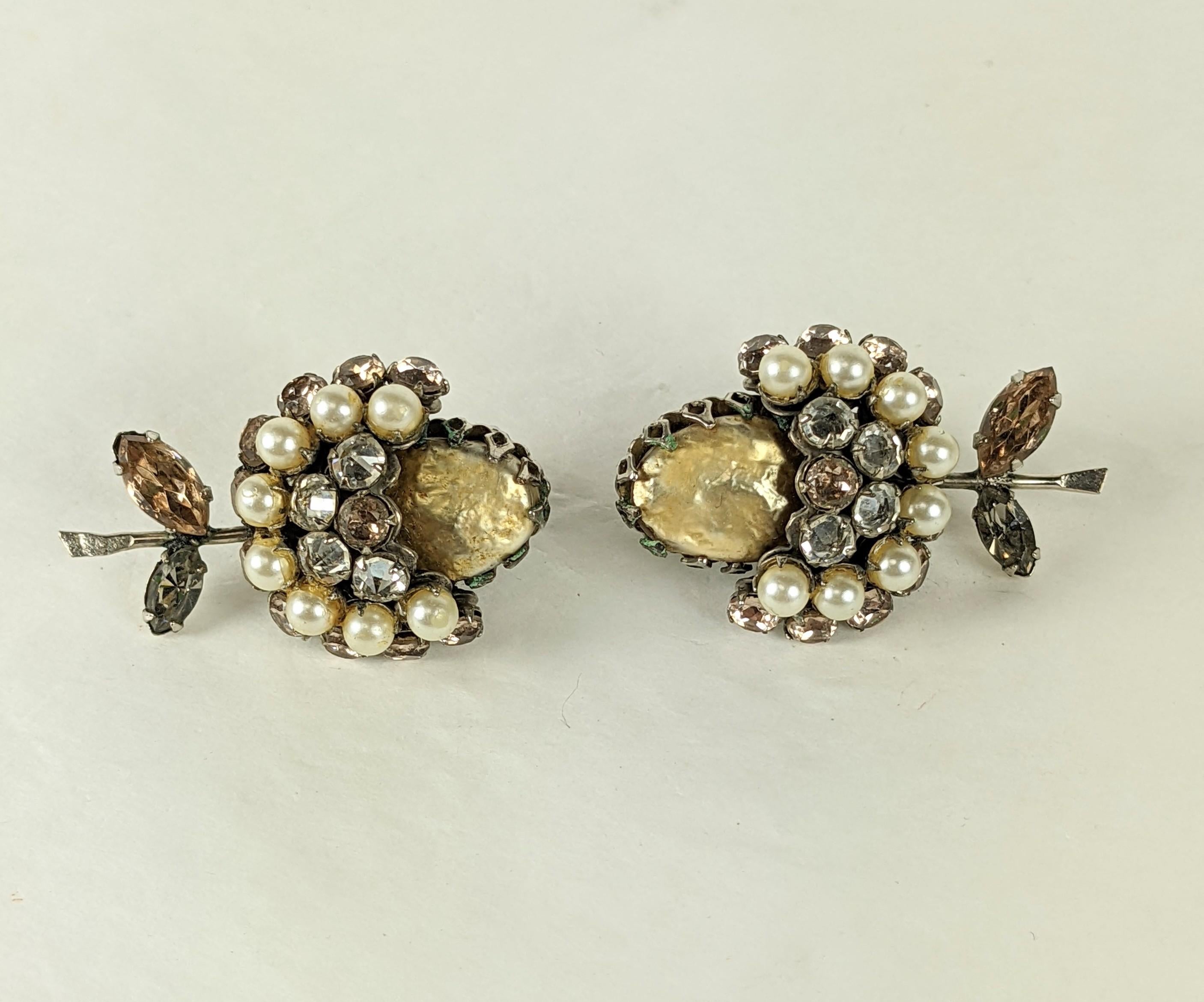Schreiner Jeweled Acorn Earclips  In Excellent Condition For Sale In New York, NY