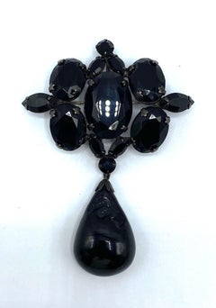 Schreiner Broche pendentif en cristal noir et verre, New York, années 1950