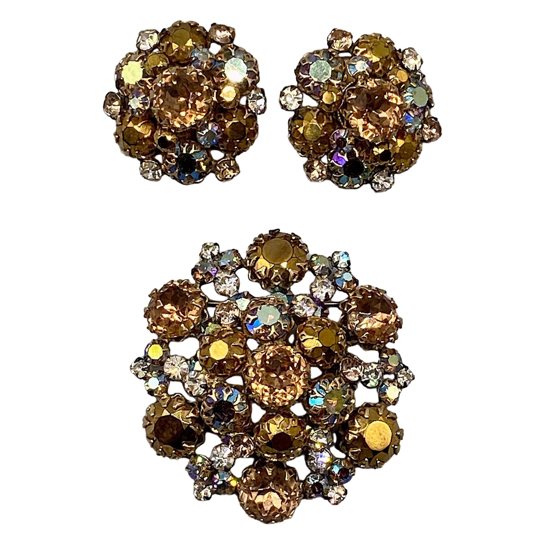 Schreiner of New York Broche y Pendientes Aurora Boreal y Topacio