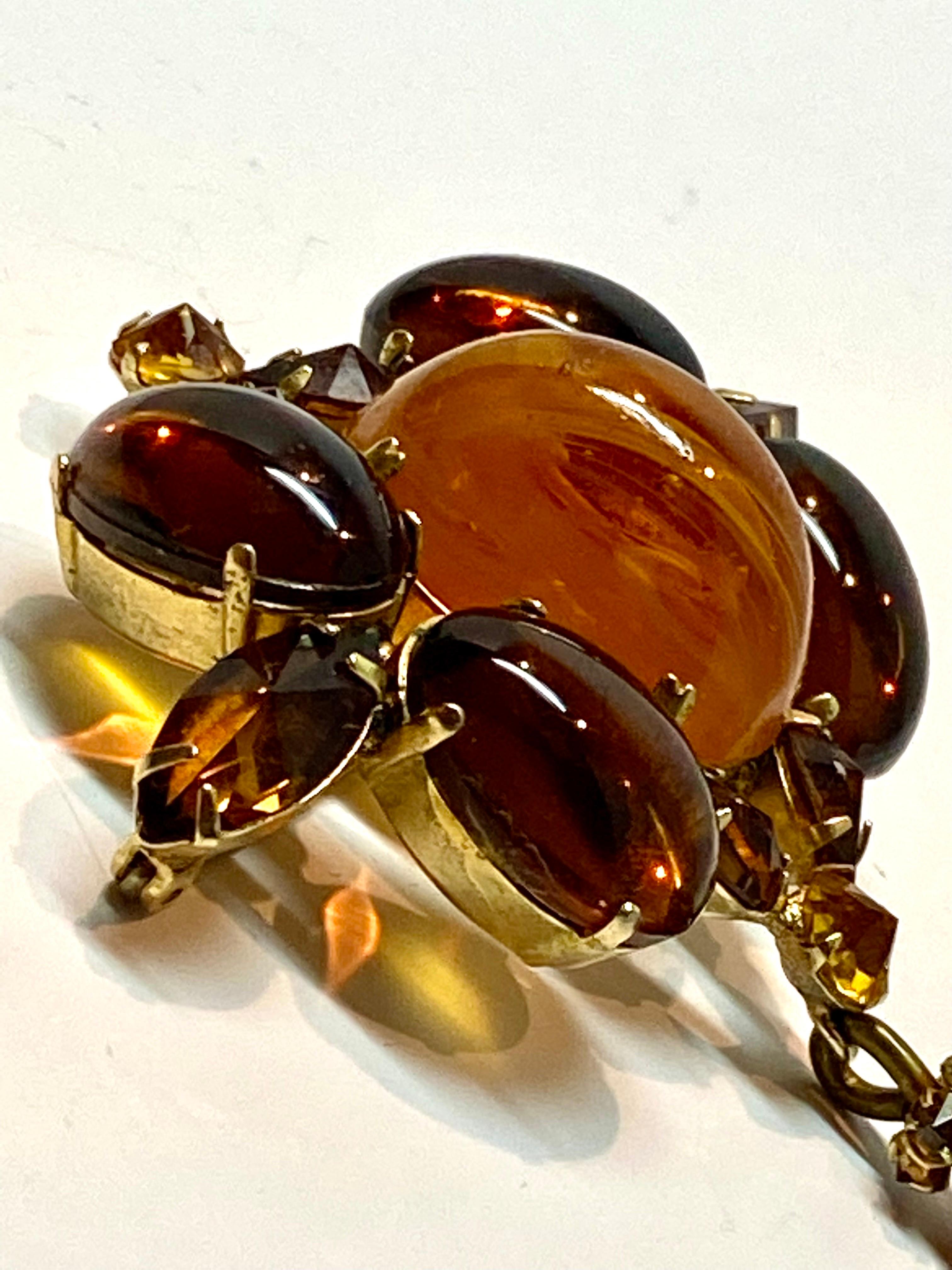 Schreiner of New York (Signed) 1950s Amber & Caramel Cabochon Pendant Pin 8