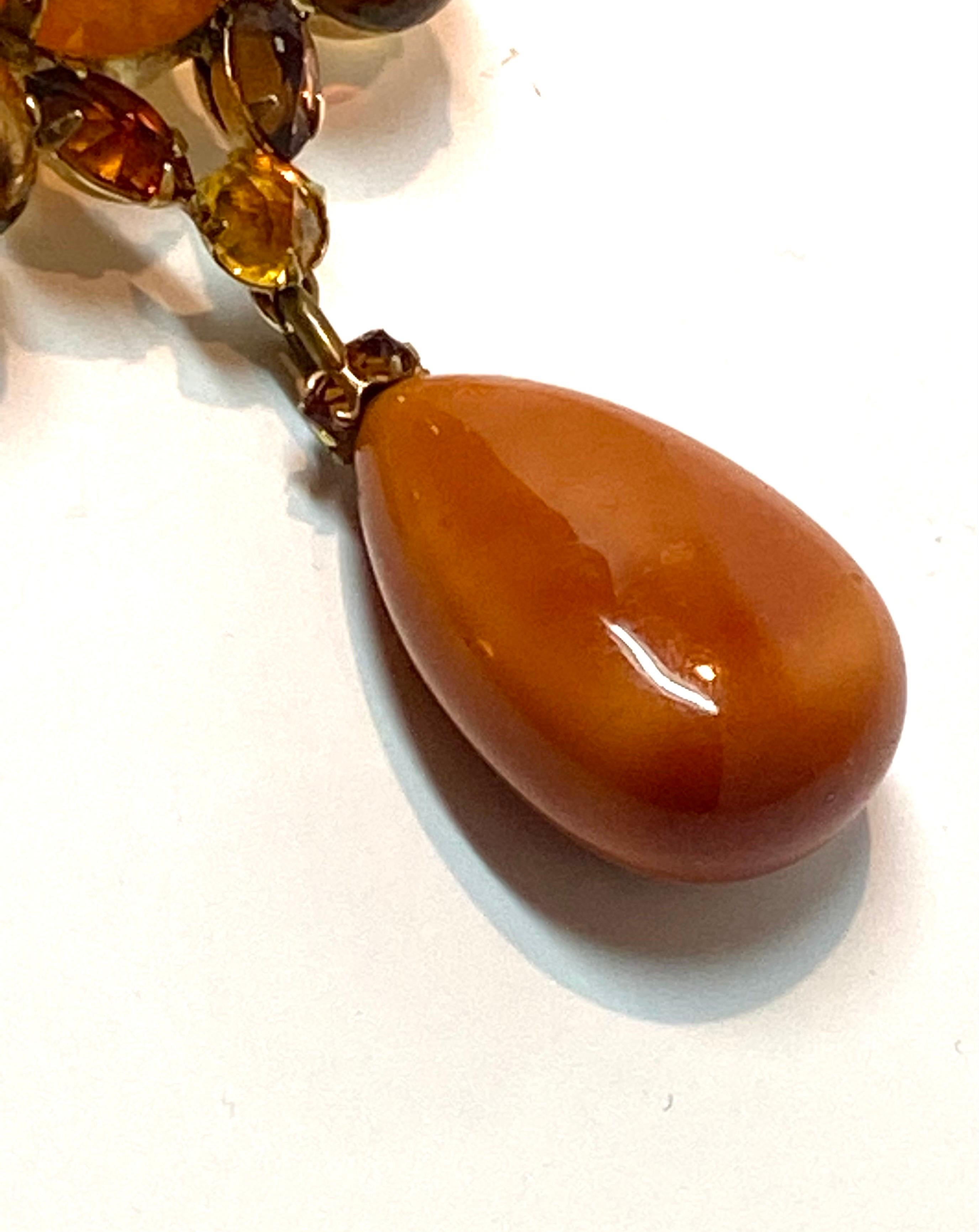 Schreiner of New York (Signed) 1950s Amber & Caramel Cabochon Pendant Pin 3