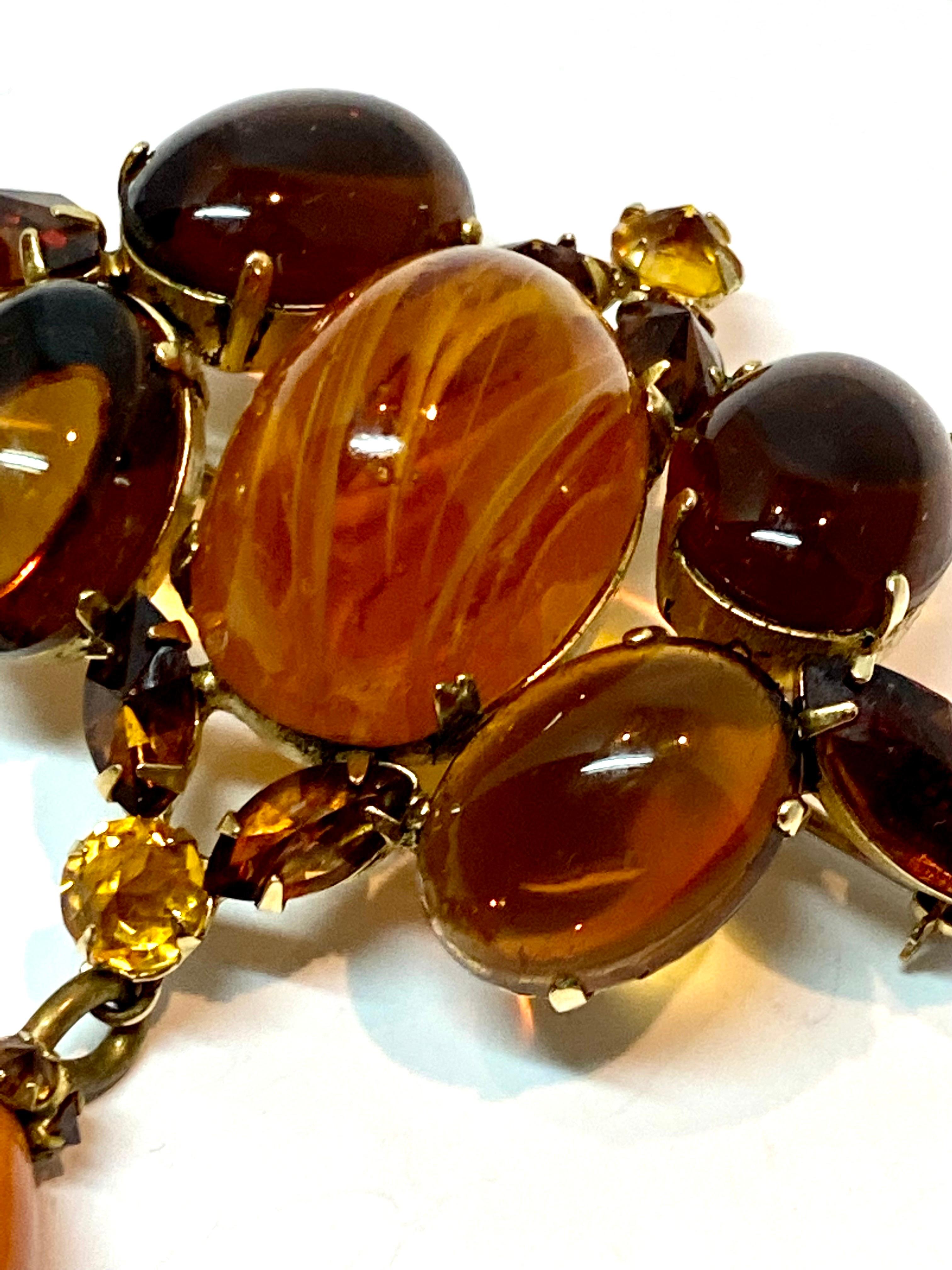 Schreiner of New York (Signed) 1950s Amber & Caramel Cabochon Pendant Pin 4
