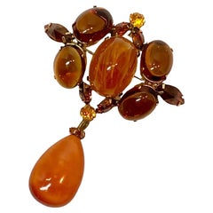 Schreiner of New York (Signed) 1950s Amber & Caramel Cabochon Pendant Pin