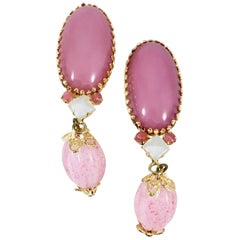 Schreiner Pink Glass Drop Earrings 1950s