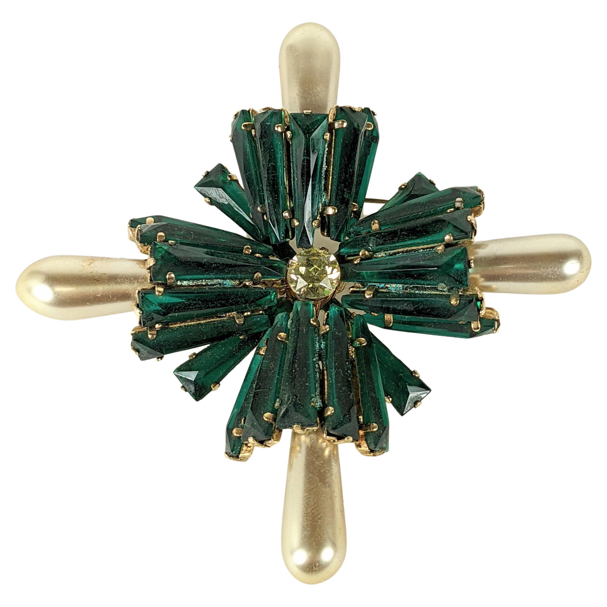 Schreiner Rare Keystone Ruffle Maltese Cross Brooch, # 1 For Sale