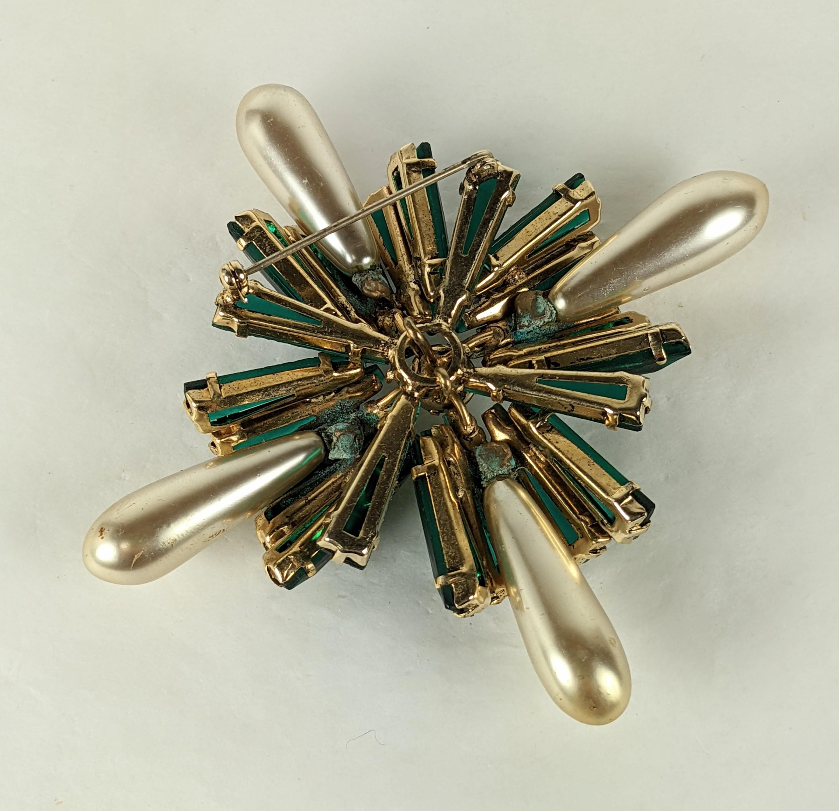   Schreiner Rare Keystone Ruffle Maltese Cross Brooch. # 2  In Excellent Condition For Sale In New York, NY