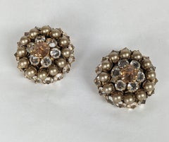 Schreiner Reverse Crystal and Faux Pearl Earrings