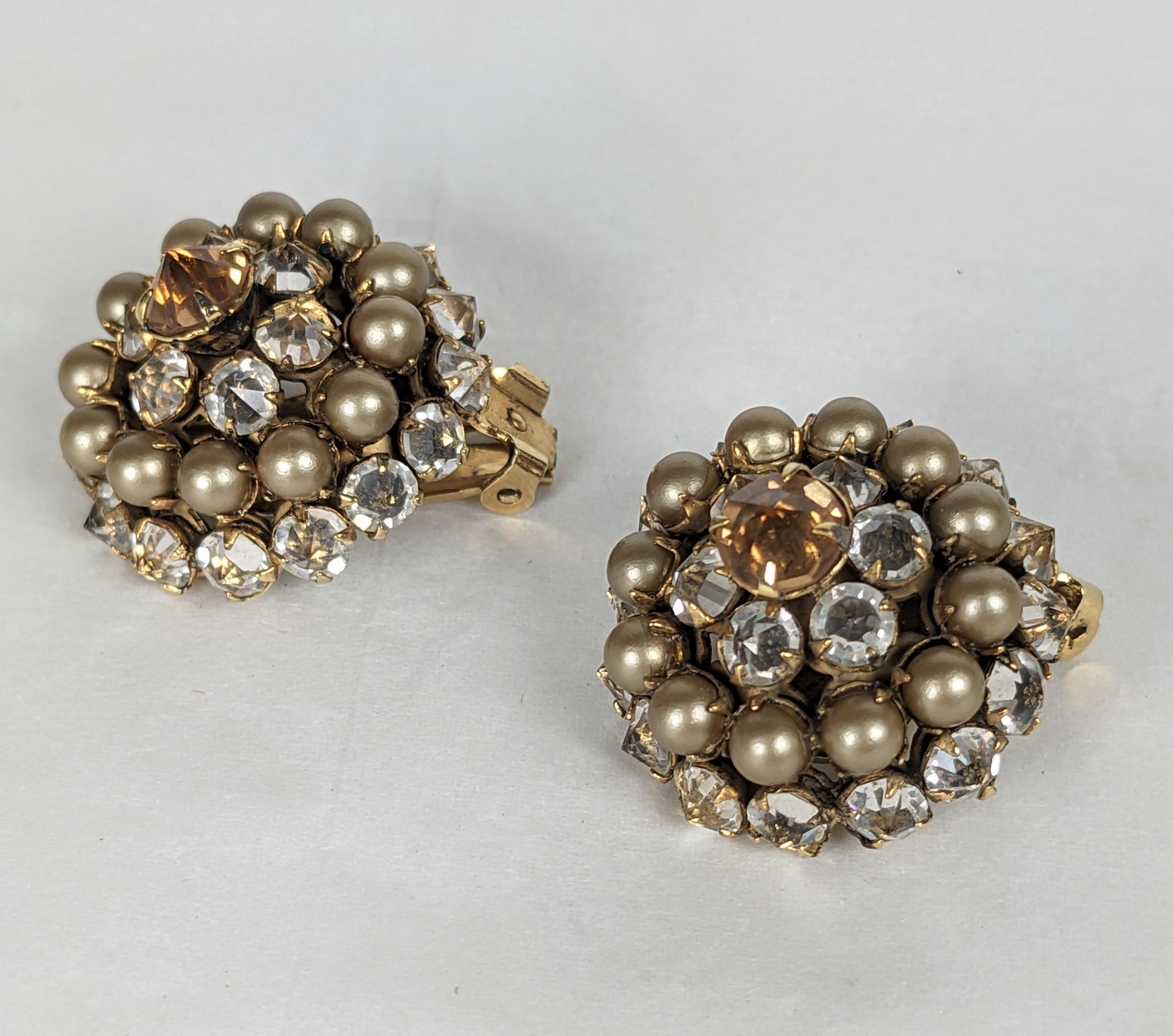 Artisan Schreiner Reverse Crystal and Faux Pearl Earrings For Sale