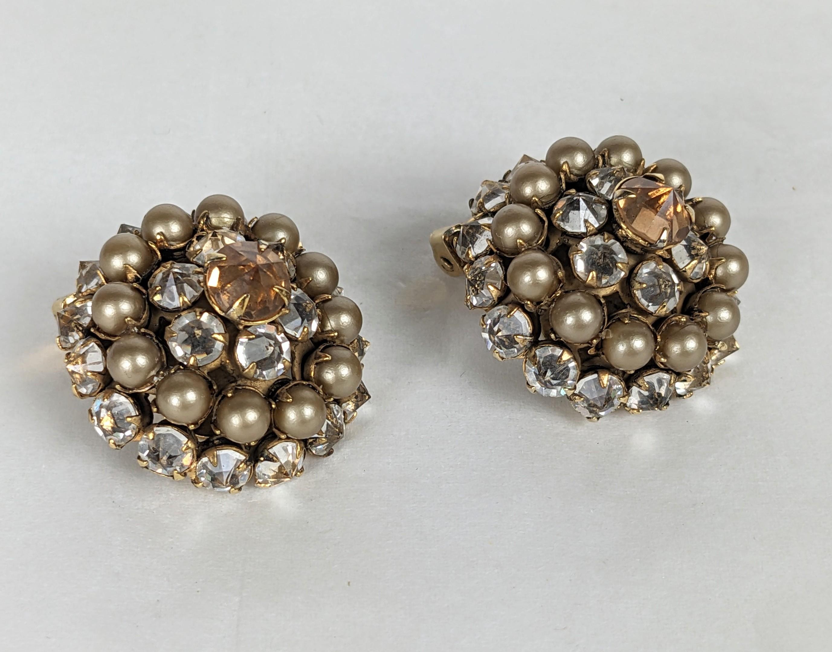 Schreiner Reverse Crystal and Faux Pearl Earrings In Good Condition For Sale In New York, NY