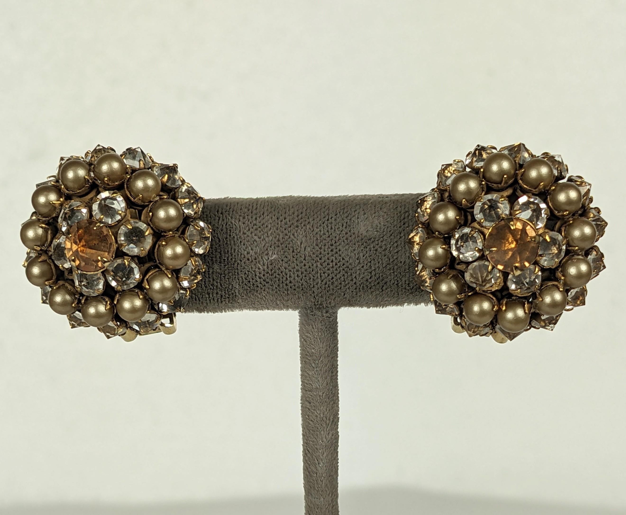 Schreiner Reverse Crystal and Faux Pearl Earrings For Sale 1