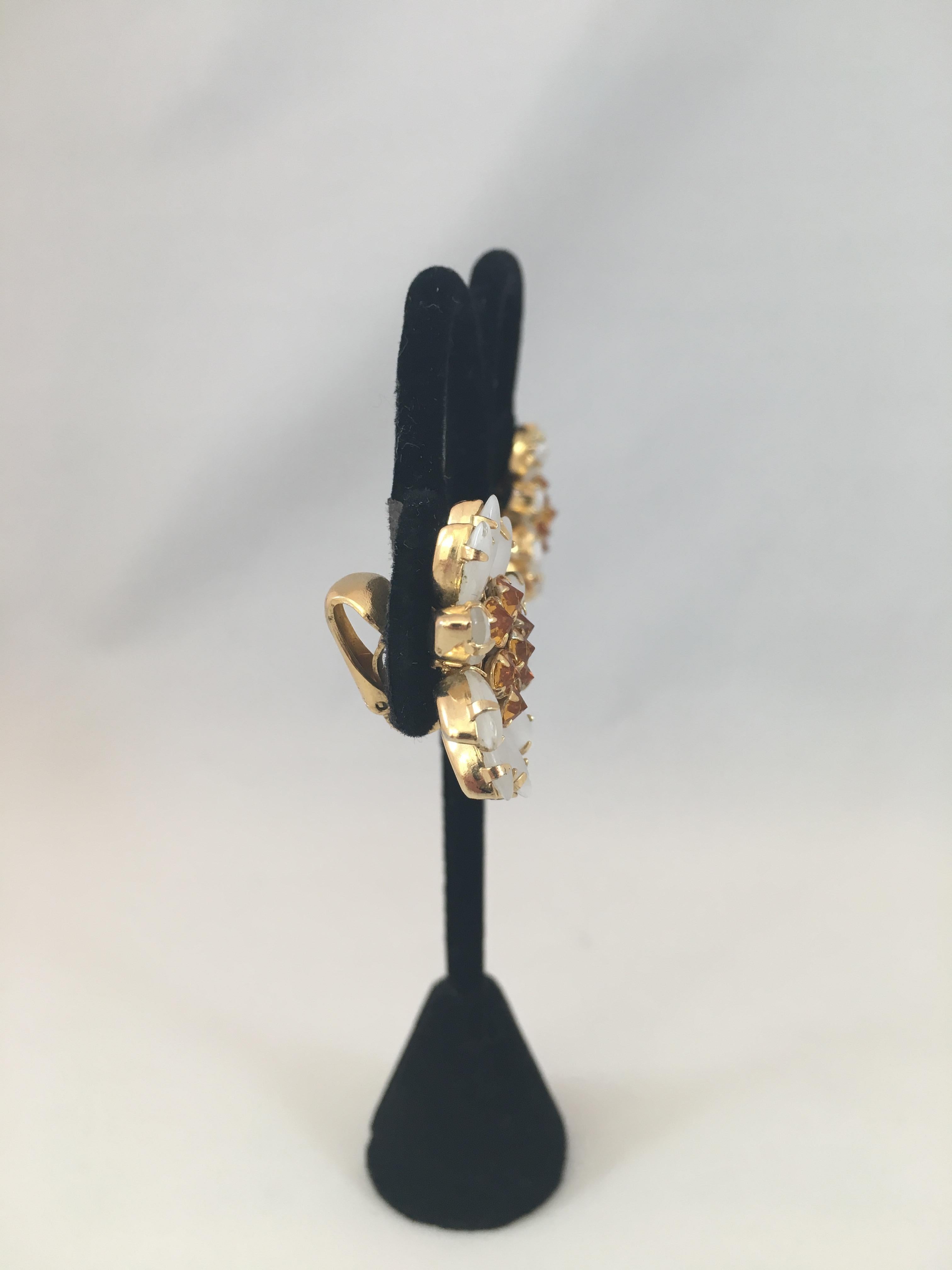 Schreiner White and Yellow Flower Earrings 1960s 3