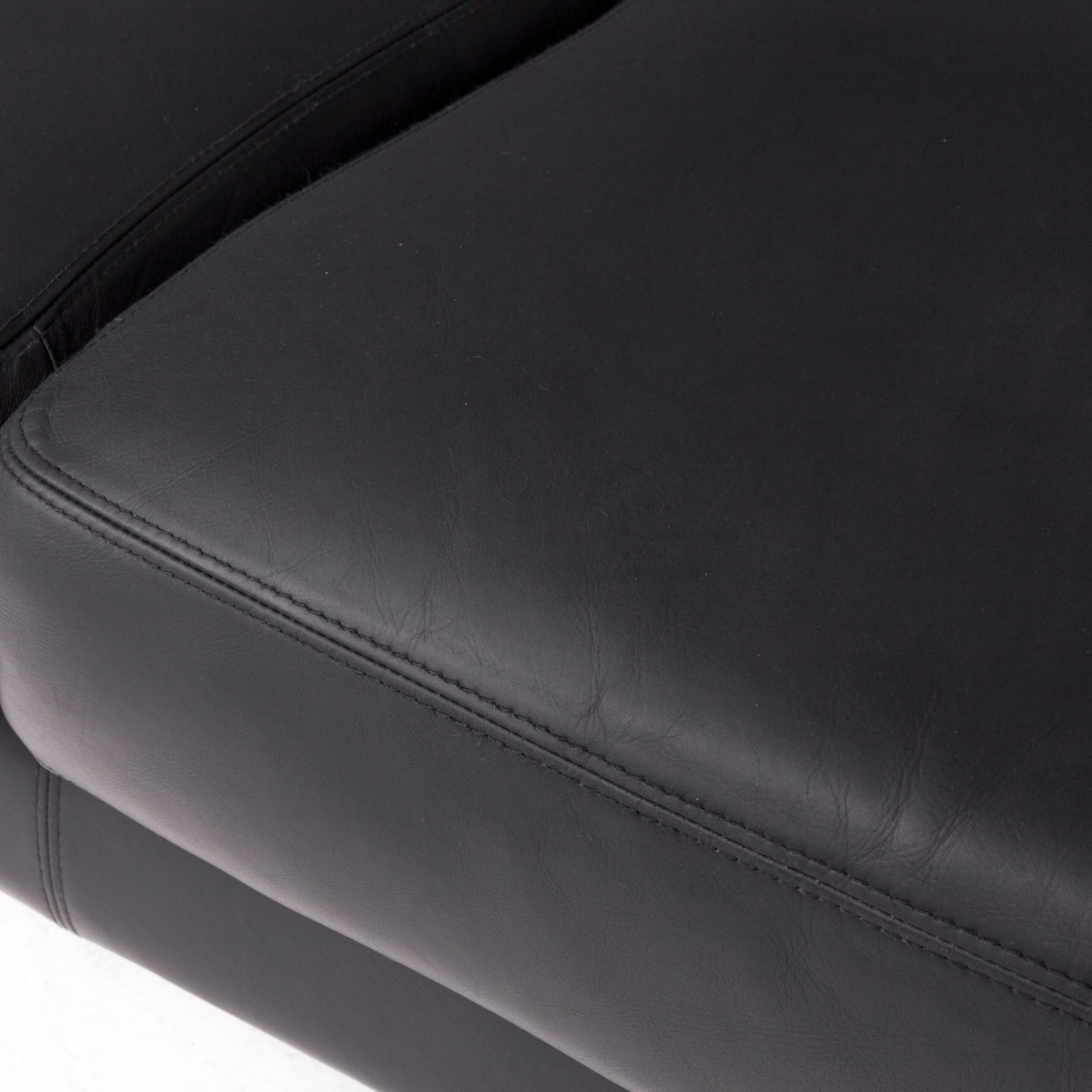 Modern Schröno Designer Leather Sofa Black Genuine Leather Two-Seat Couch
