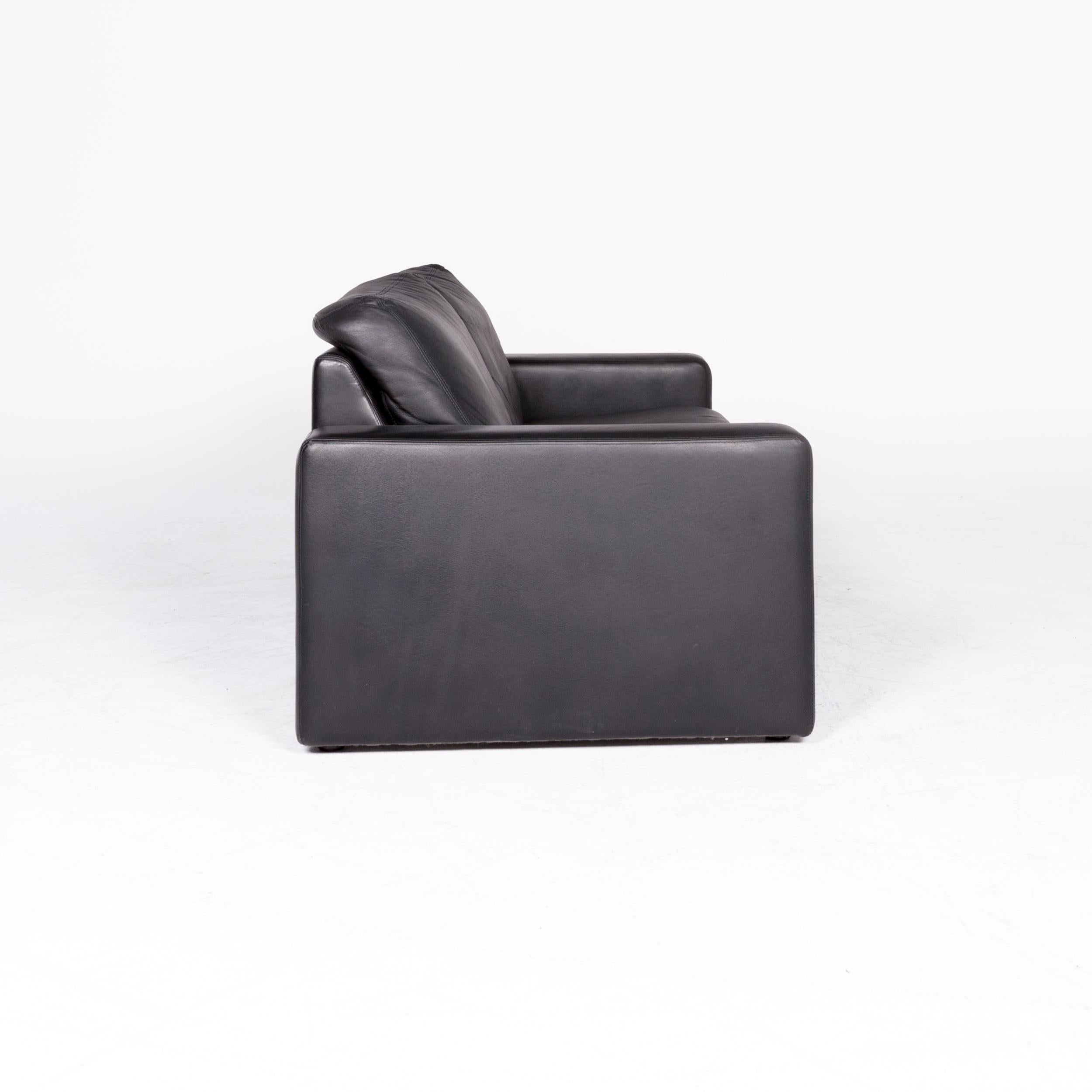 Schröno Designer Leather Sofa Black Genuine Leather Two-Seat Couch In Good Condition In Cologne, DE