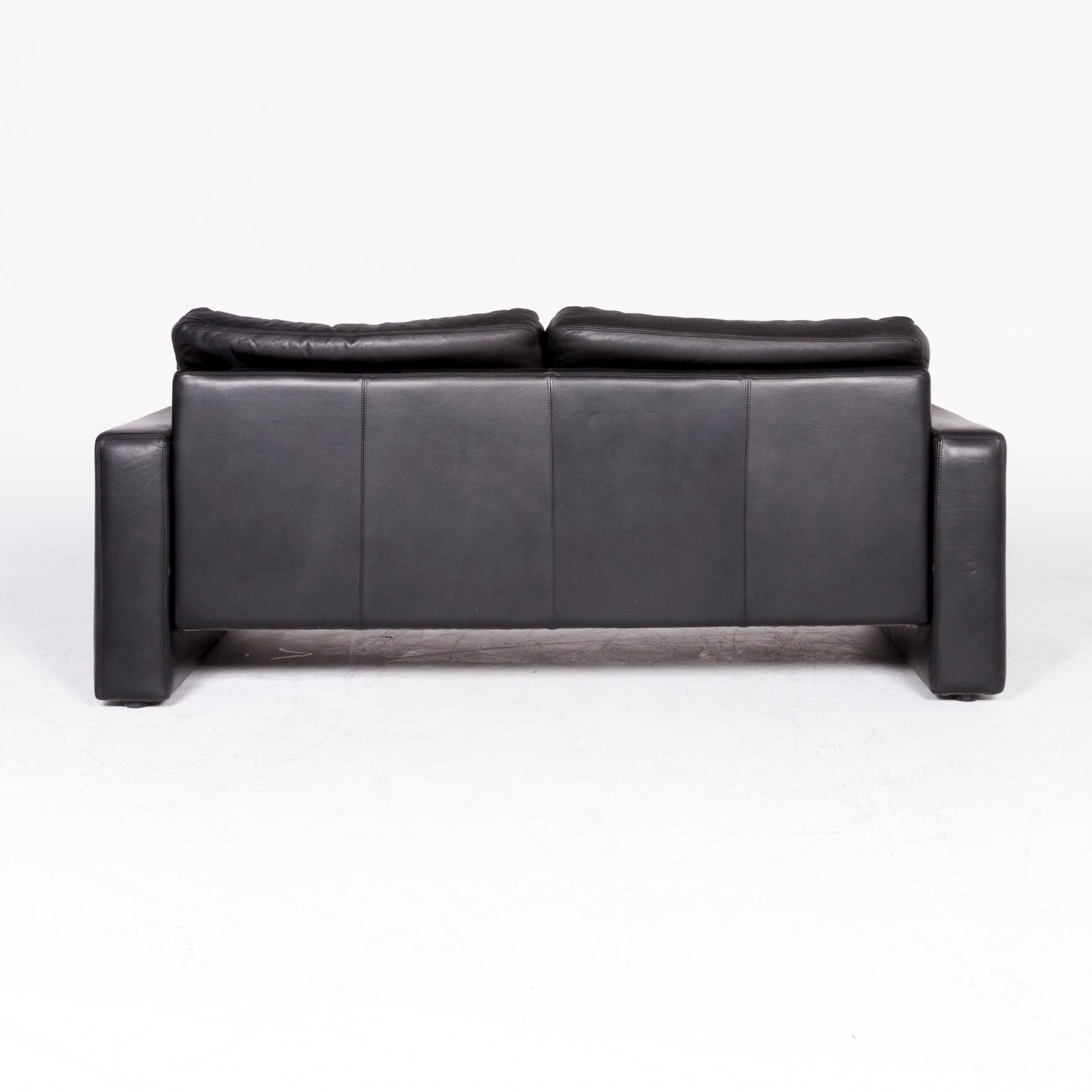 Contemporary Schröno Designer Leather Sofa Black Genuine Leather Two-Seat Couch