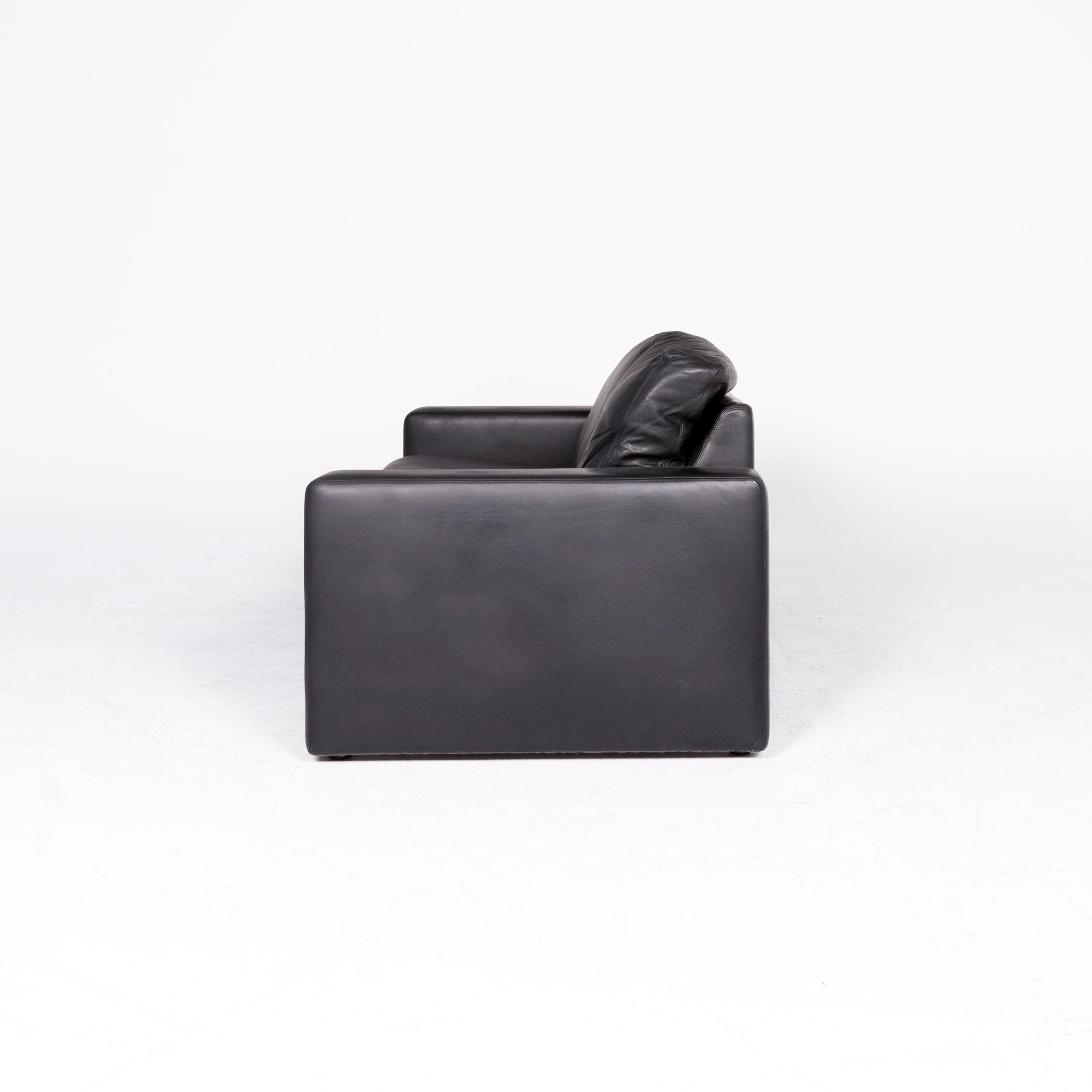 Schröno Designer Leather Sofa Black Genuine Leather Two-Seat Couch 1