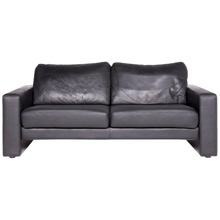 Schröno Designer Leather Sofa Black Genuine Leather Two-Seat Couch at  1stDibs