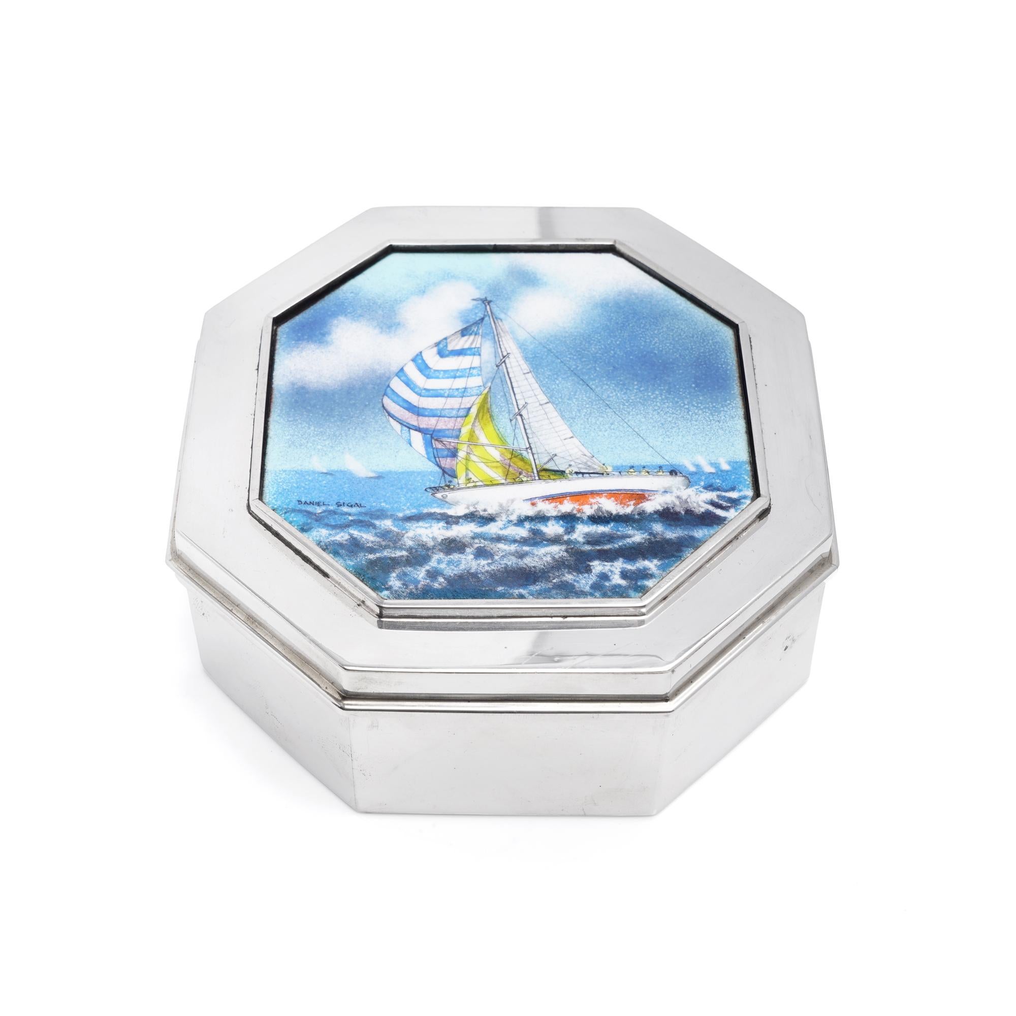 Schroth Jewelers American Hand Made Sterling Silber 925 und Emaille achteckige Box (amerikanisch) im Angebot