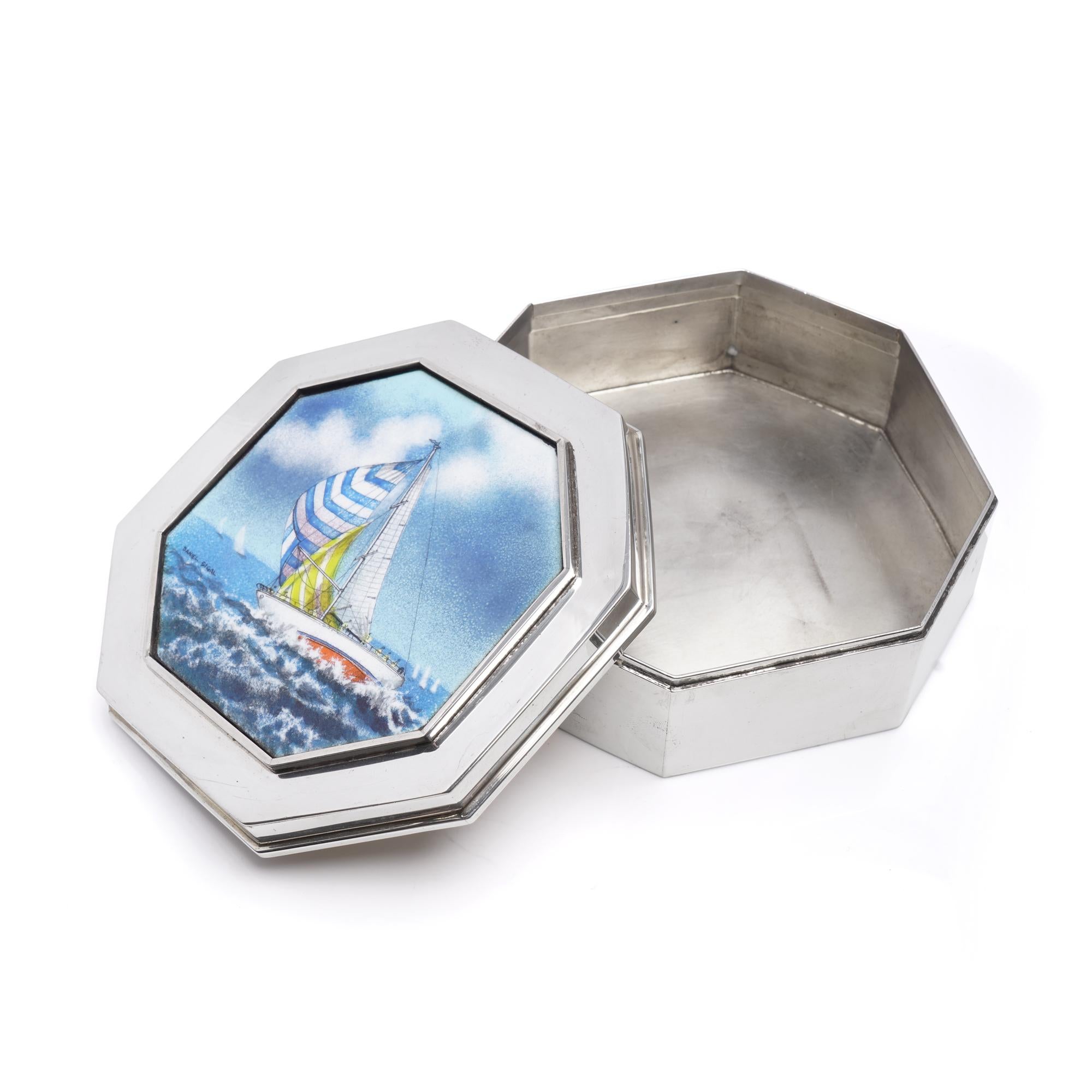 Schroth Jewelers American Hand Made Sterling Silber 925 und Emaille achteckige Box im Zustand „Gut“ im Angebot in Braintree, GB