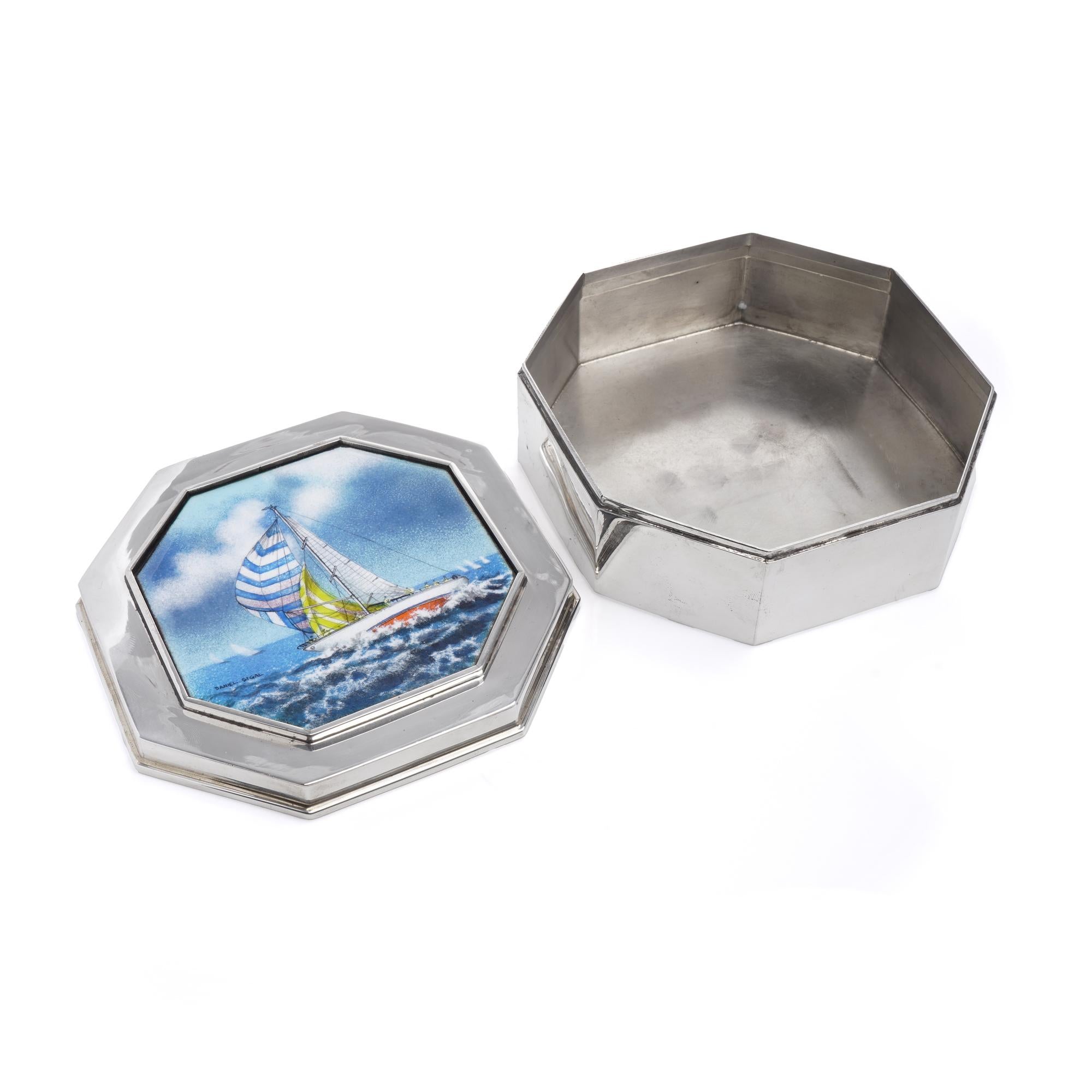 Schroth Jewelers American Hand Made Sterling Silber 925 und Emaille achteckige Box im Angebot 3