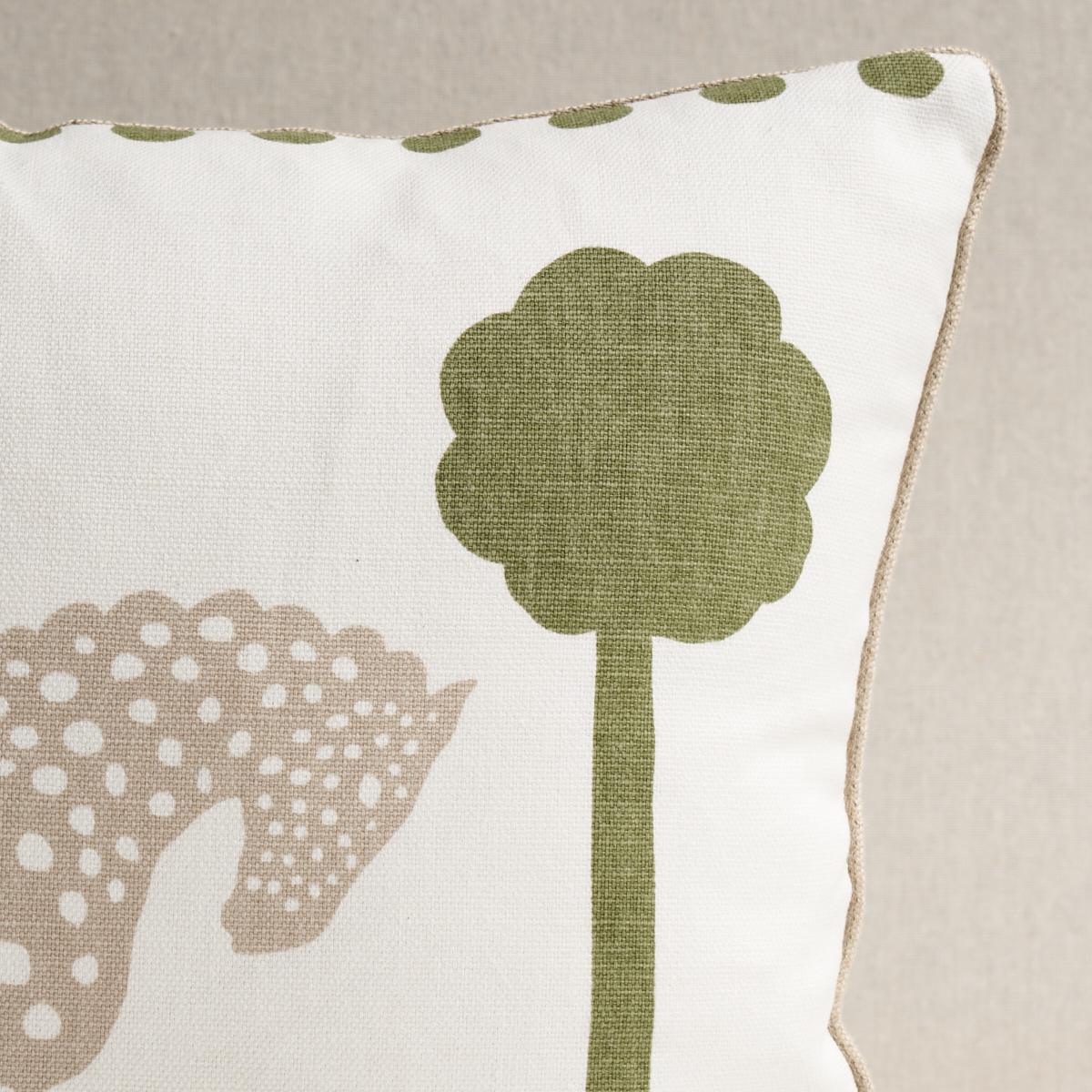 This pillow features Polka Dot Pony. Inspired by a midcentury pattern in our archive, Polka-Dot Pony in olive is a charming, whimsical design with modern appeal. Rows of stylized equine silhouettes create a large-scale stripe effect with the graphic