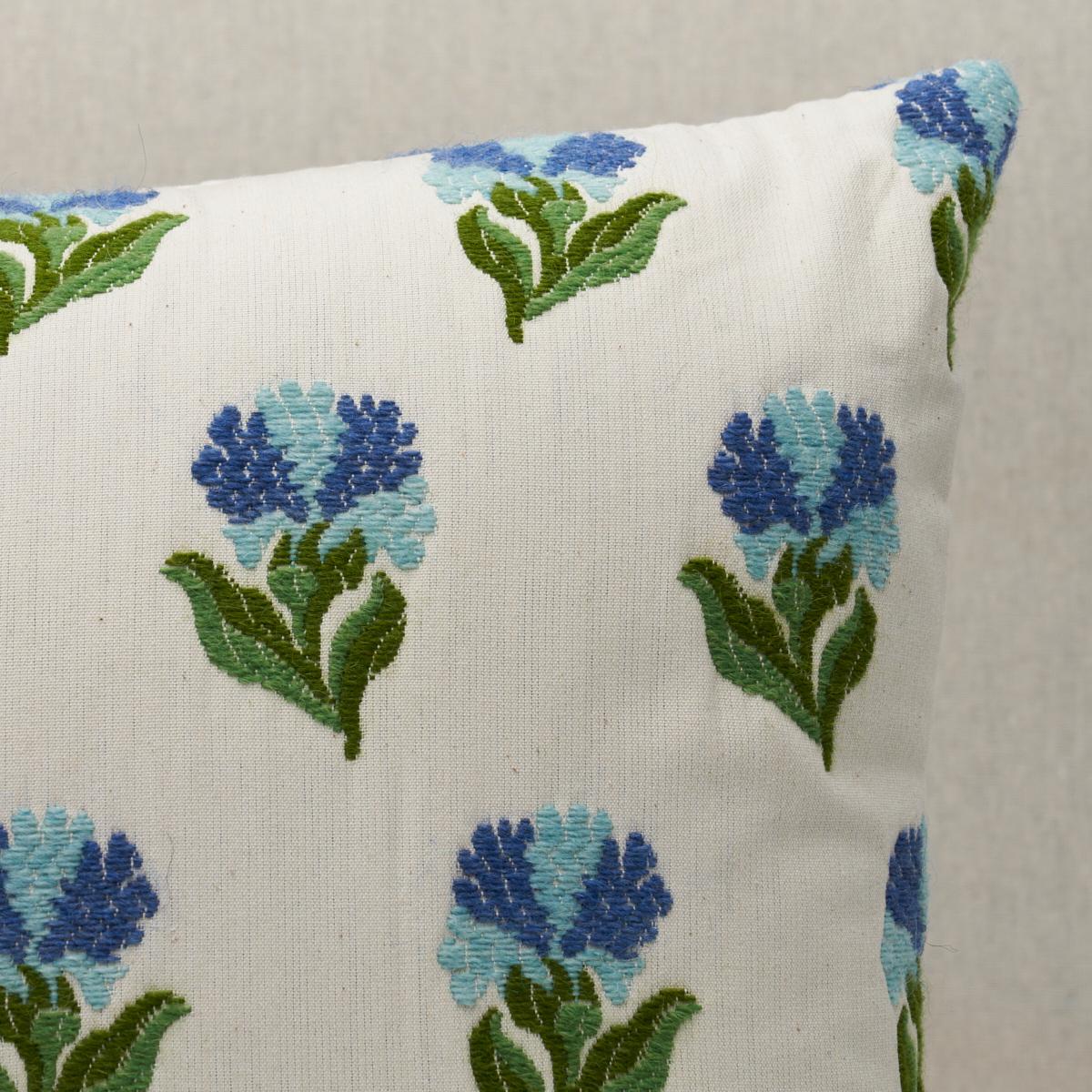 This pillow features Rosina Floral with a knife edge finish. Featuring a unique woven rosebud pattern, Rosina Floral in cornflower is an appealing dimensional design with an embroidered look. Pillow includes a feather/down fill insert and hidden