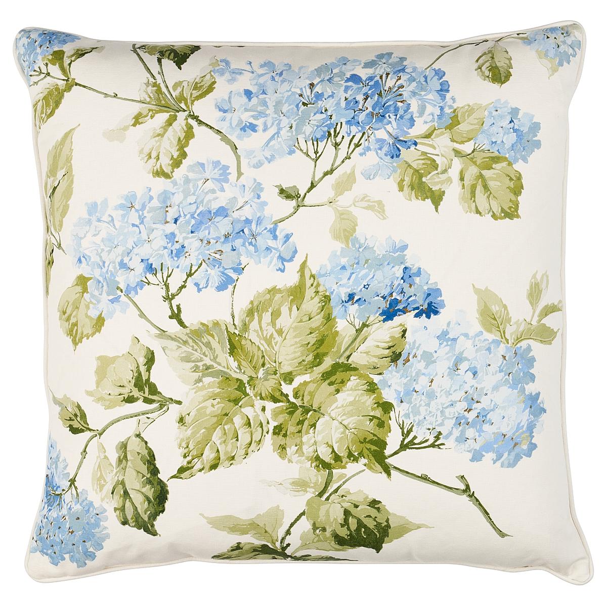 Schuamcher Summer Hydrangea 22" Pillow in Blue Hydrangea For Sale