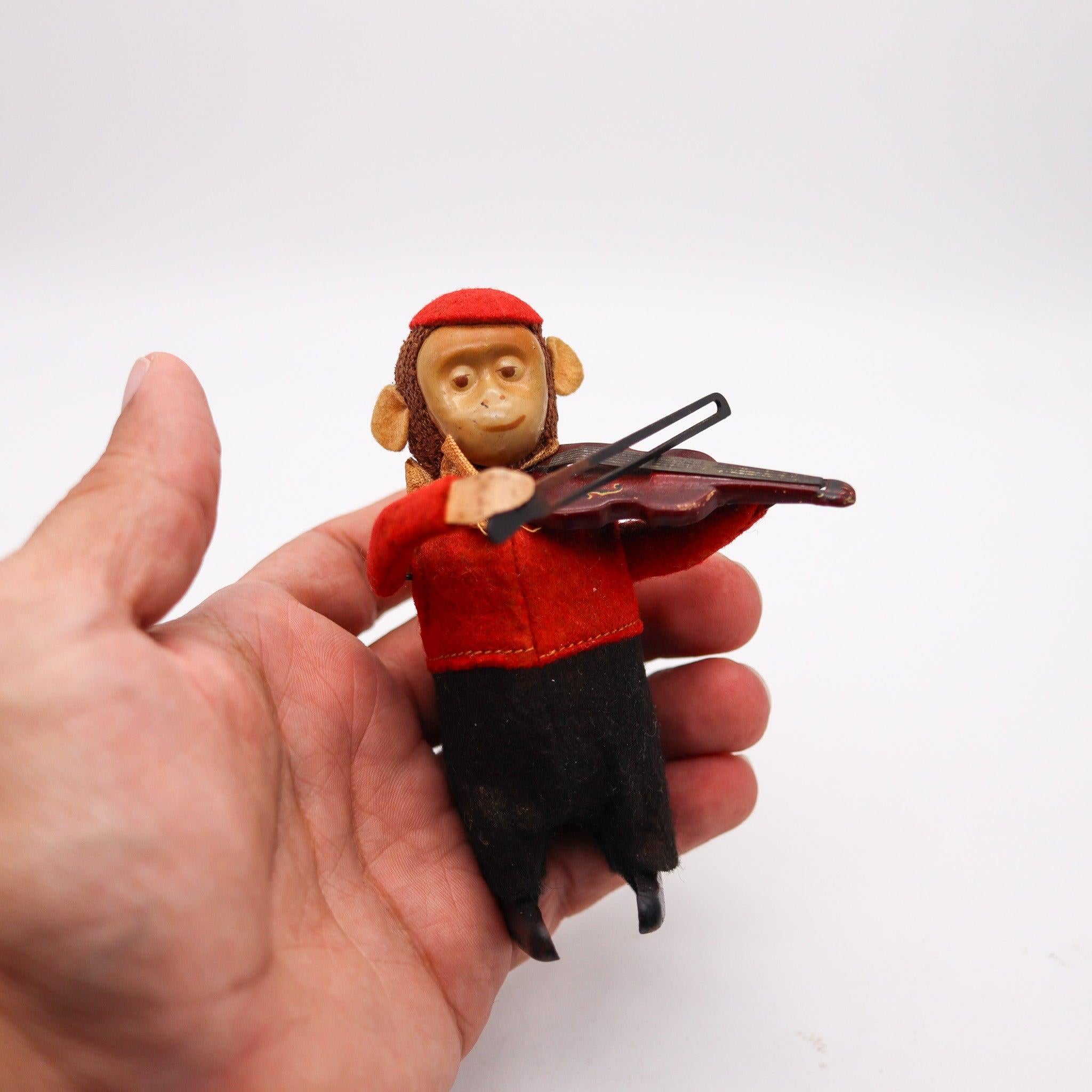 SCHUCO 1920 Allemagne Set de Singes Mécaniques Musiciens Violoniste & Drumber en vente 5