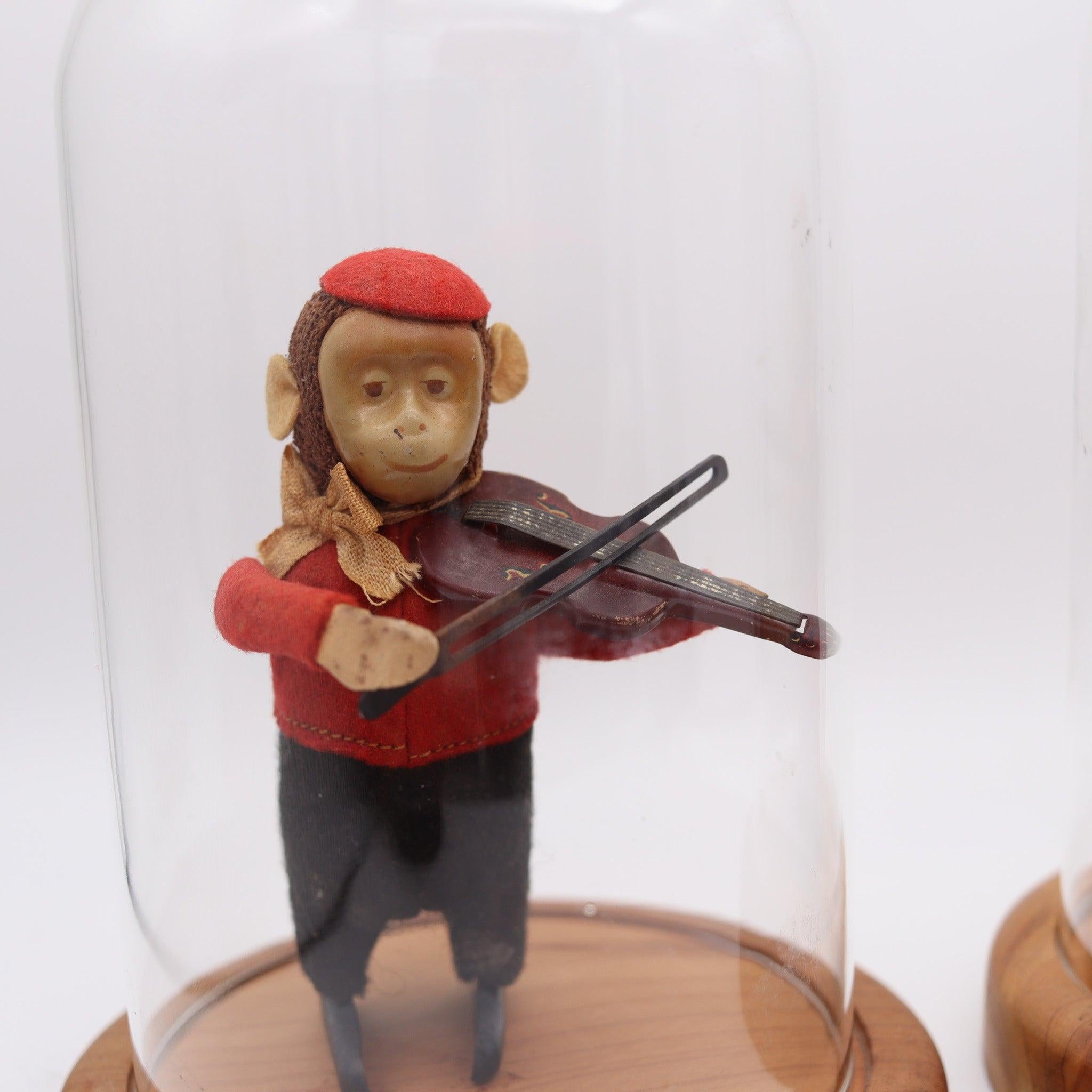 Fait main SCHUCO 1920 Allemagne Set de Singes Mécaniques Musiciens Violoniste & Drumber en vente