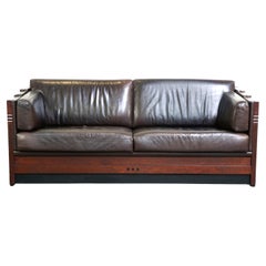 Schuitema Art Deco leather 2.5-seater design sofa model Baldwin, dark brown