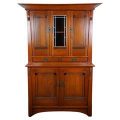 Schuitema Art Nouveau buffet cabinet with stained glass in good condition