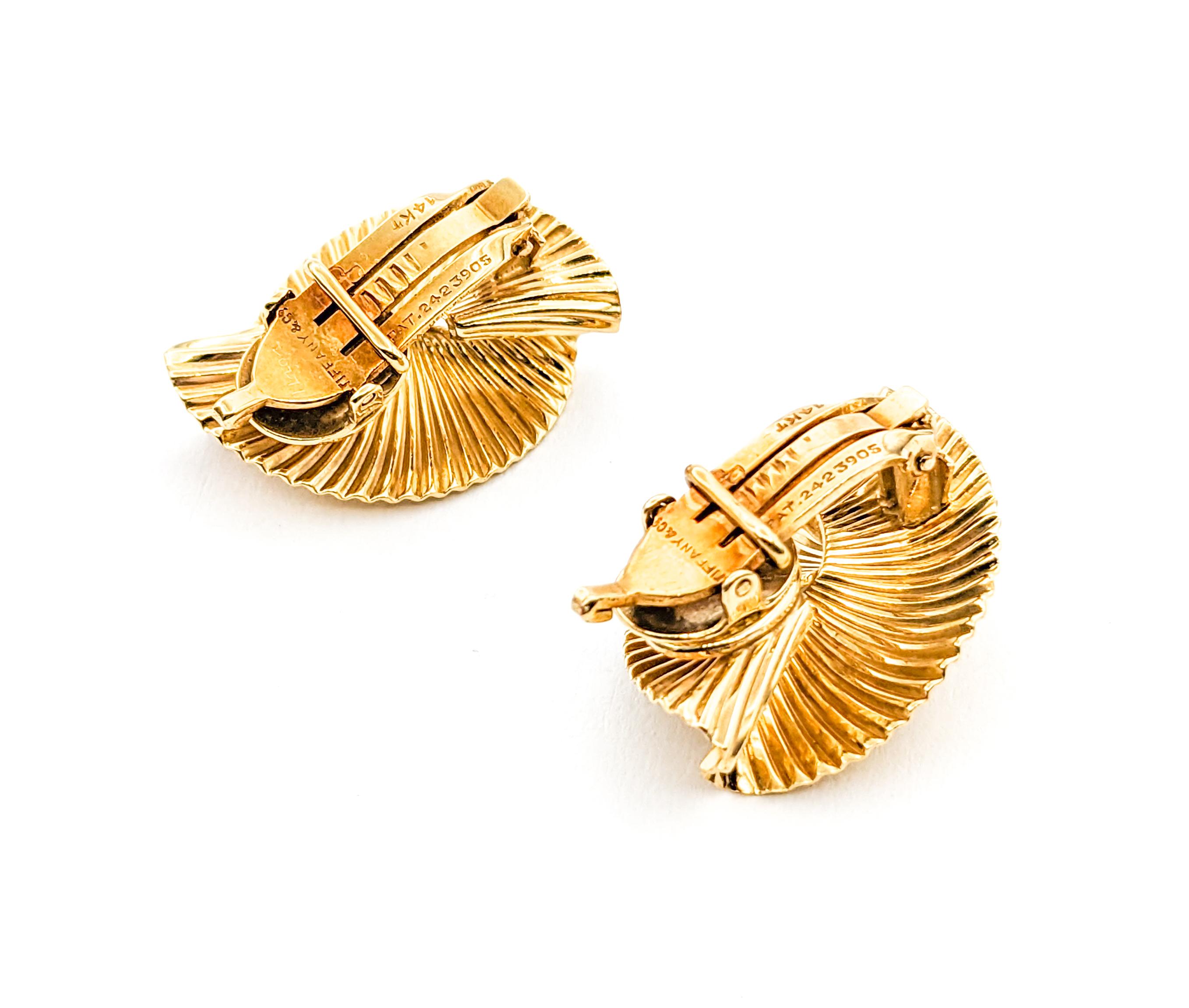 Mid-Century Tiffany George Schuler Wirbel-Fächerohrringe aus Gelbgold 3