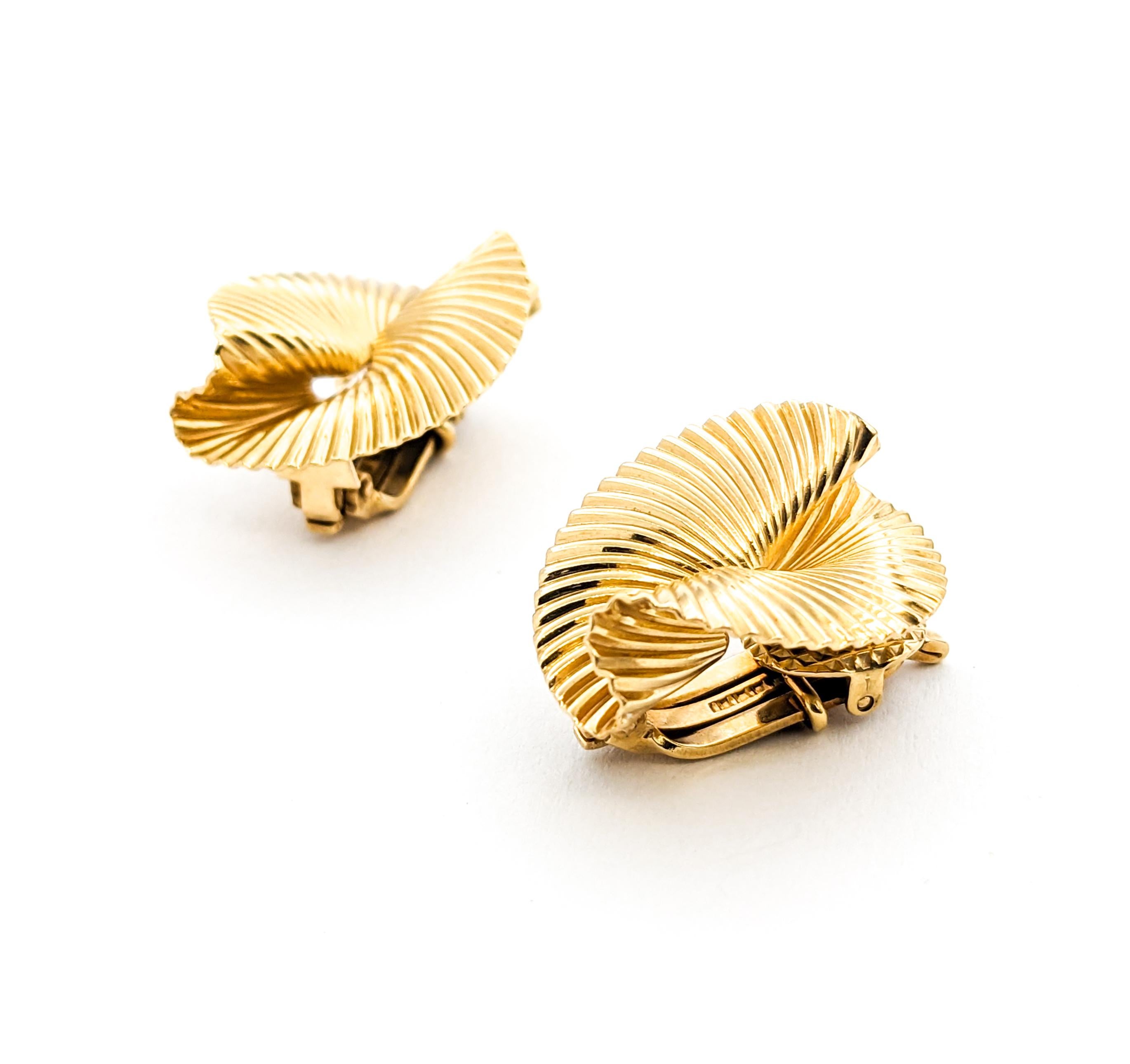 Mid-Century Tiffany George Schuler Wirbel-Fächerohrringe aus Gelbgold Damen