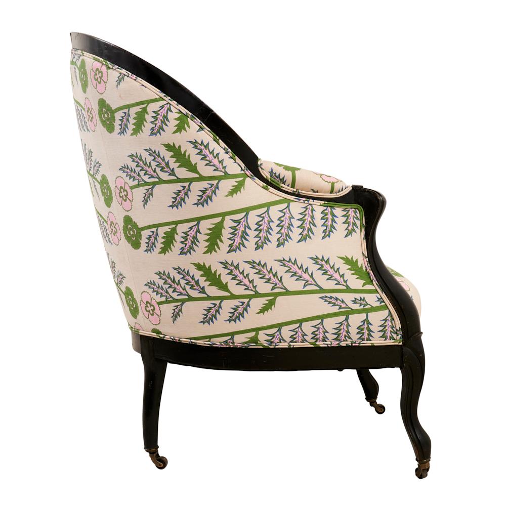 European 19th Century French Ebonized Canape, Upholstered in Schumacher Thistle Fabric