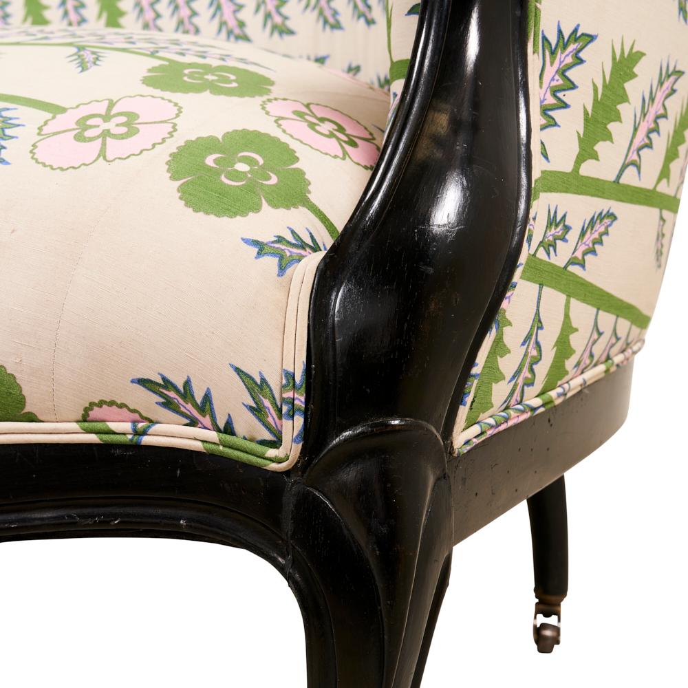 19th Century French Ebonized Canape, Upholstered in Schumacher Thistle Fabric 2