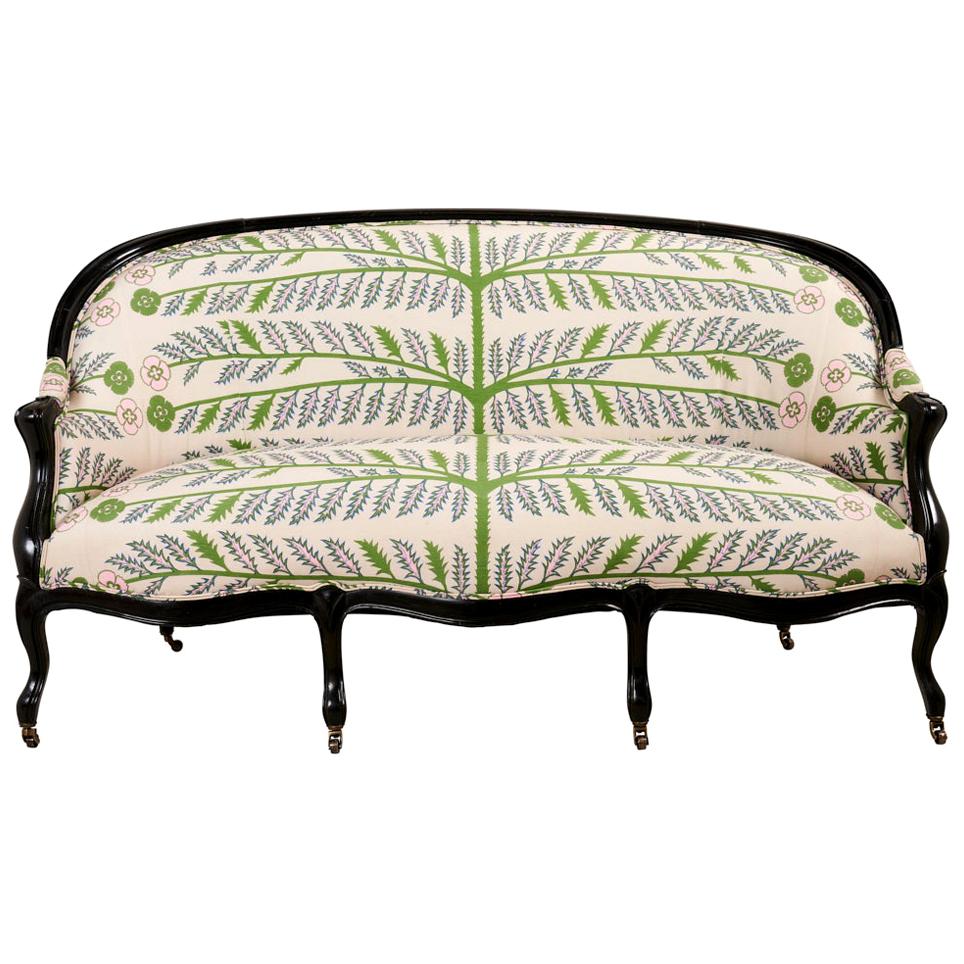 19th Century French Ebonized Canape, Upholstered in Schumacher Thistle Fabric