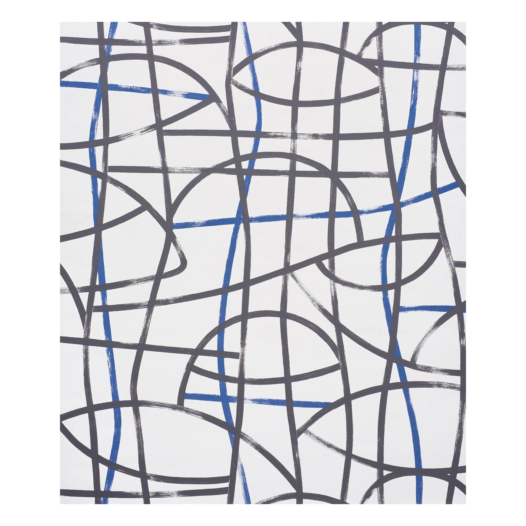 Schumacher Abstratto Wallpaper in Black and Cobalt For Sale