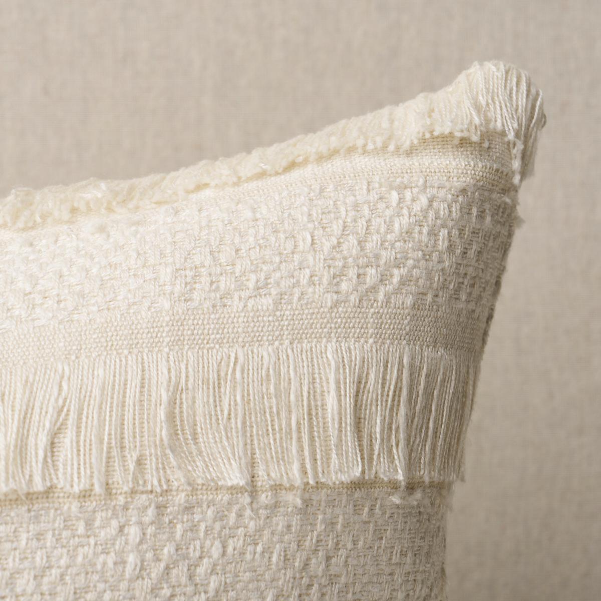 This pillow features Acadia with a knife edge finish. A horizontal fringed stripe, this pattern derives from a textile in our archives. Beautifully woven with silky mélange yarn, it has an artisanal look and multi-textural appeal. Pillow includes a