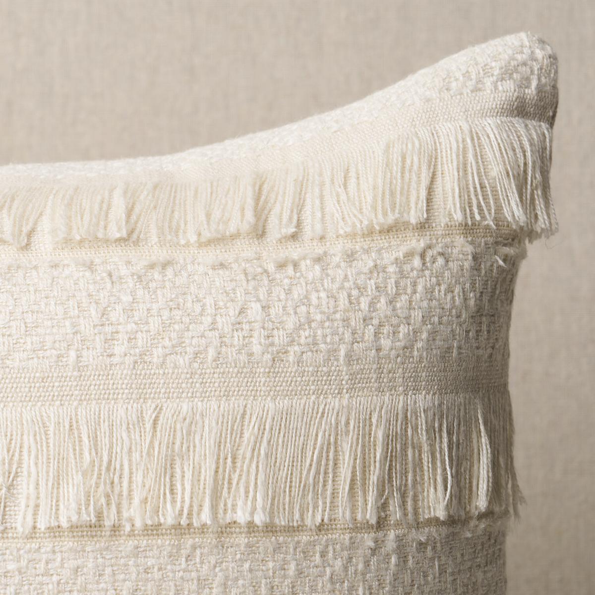 This pillow features Acadia with a knife edge finish. A horizontal fringed stripe, this pattern derives from a textile in our archives. Beautifully woven with silky mélange yarn, it has an artisanal look and multi-textural appeal. Pillow includes a