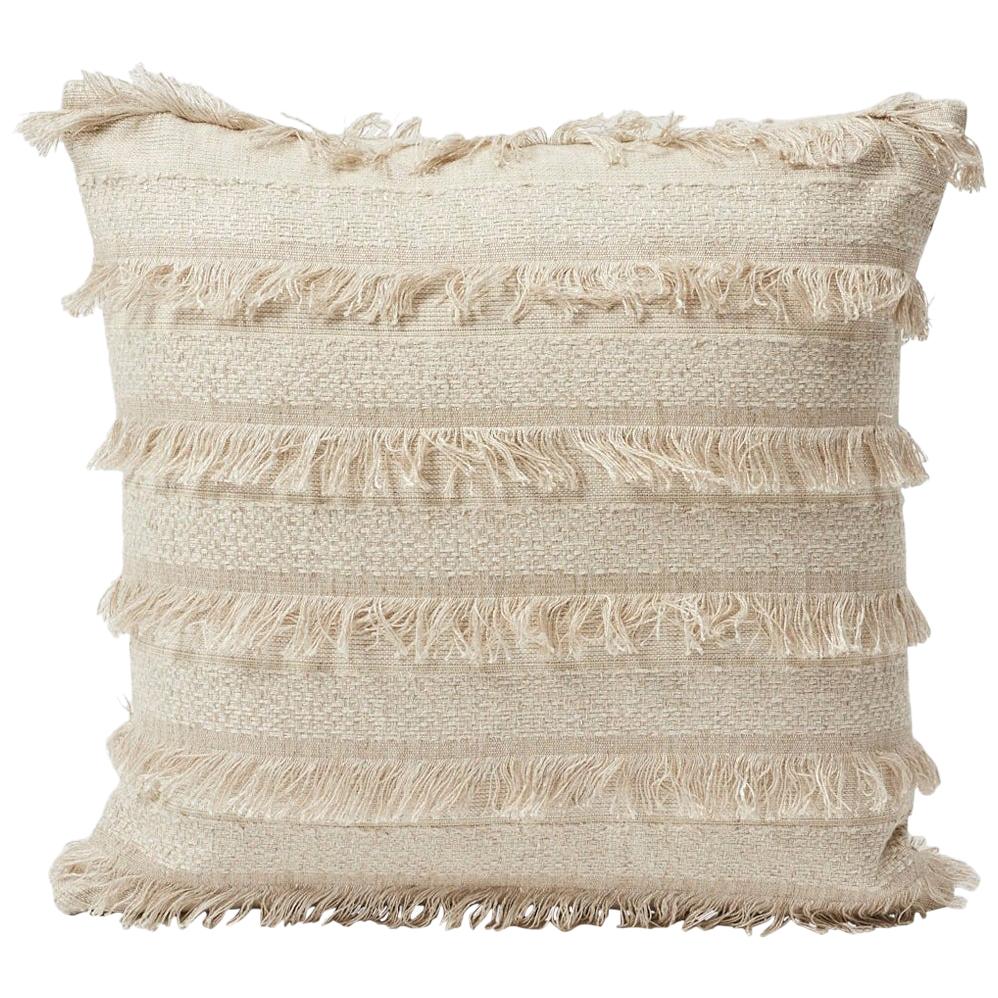 Schumacher Acadia Woven Silky Fringe Striped Greige Two-Sided 18" Pillow For Sale