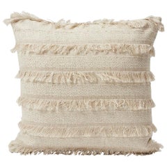 Schumacher Acadia Woven Silky Fringe Striped Greige Two-Sided 18" Pillow