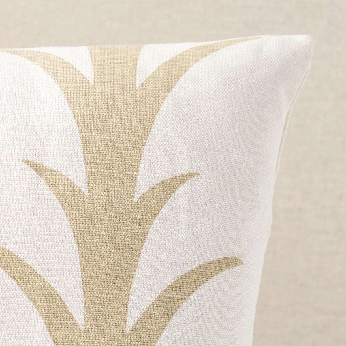 This pillow features Acanthus Stripe by Celerie Kemble for Schumacher with a knife edge finish. This pattern is a stylized stripe based on a classic acanthus motif. Elegant and airy, the design is also incredibly easy to use. Also available as a