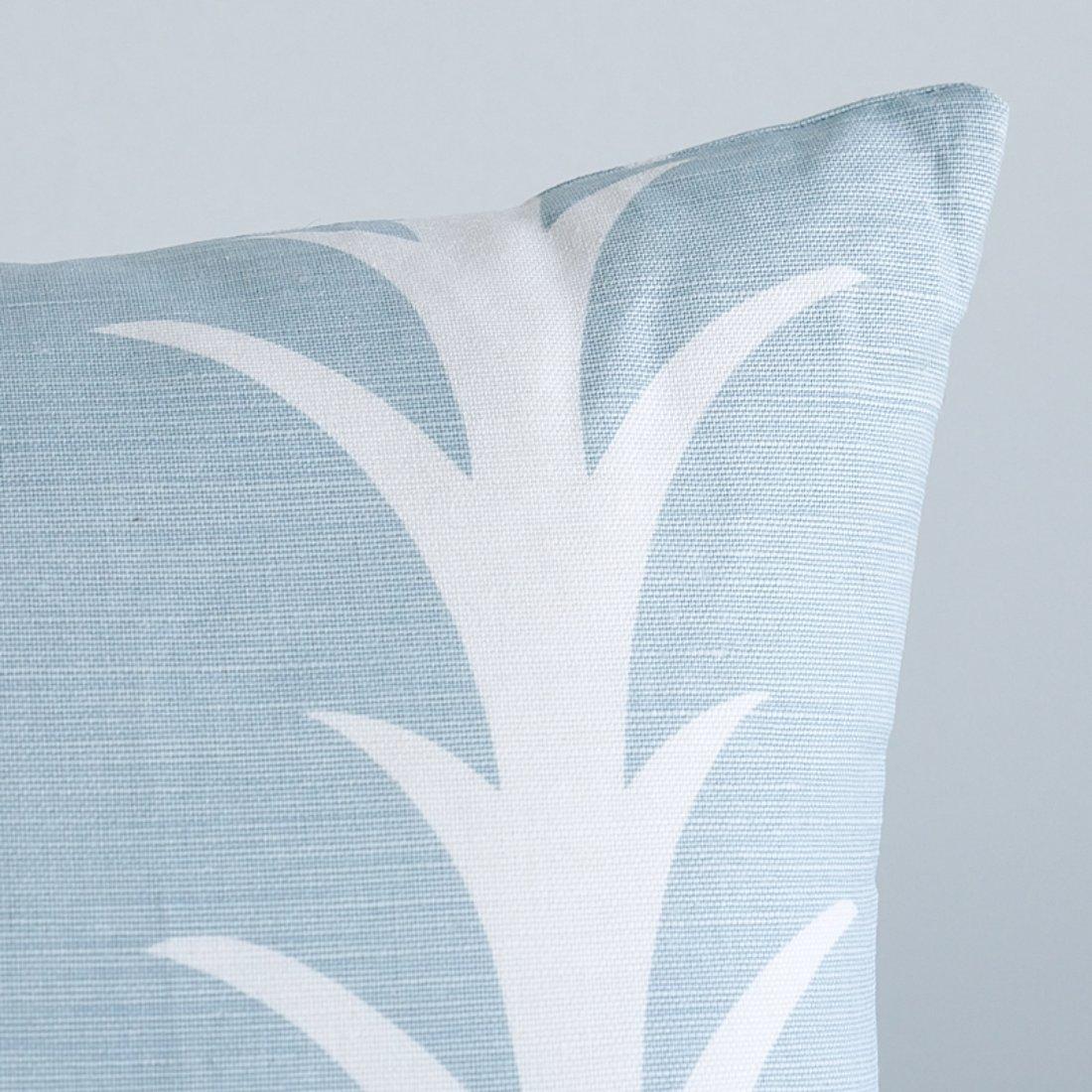 This pillow features Acanthus Stripe by Celerie Kemble for Schumacher with a knife edge finish. This pattern is a stylized stripe based on a classic acanthus motif. Elegant and airy, the design is also incredibly easy to use. Also available as a