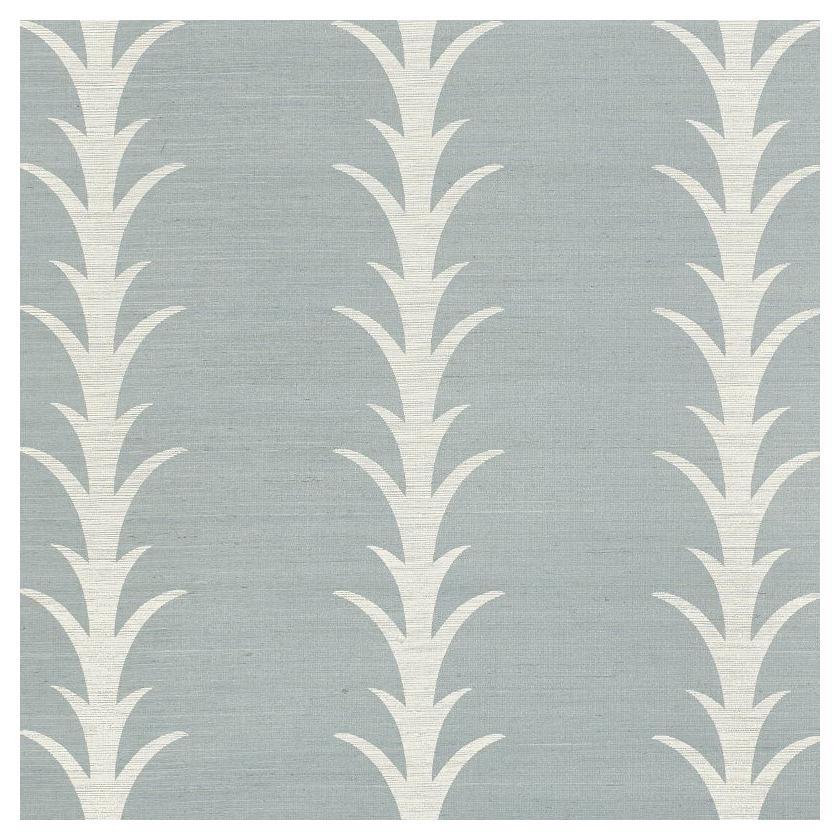 Schumacher Acanthus Stripe Sisal Wallpaper In Chambray For Sale