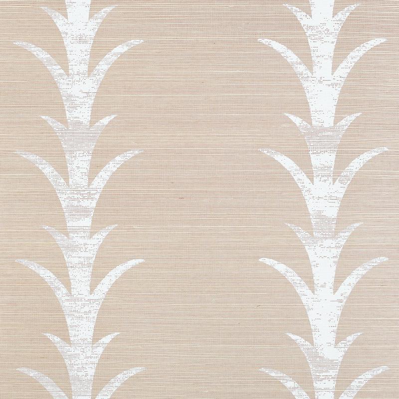 Modern Schumacher Acanthus Stripe Sisal Wallpaper In Fog & Chalk For Sale